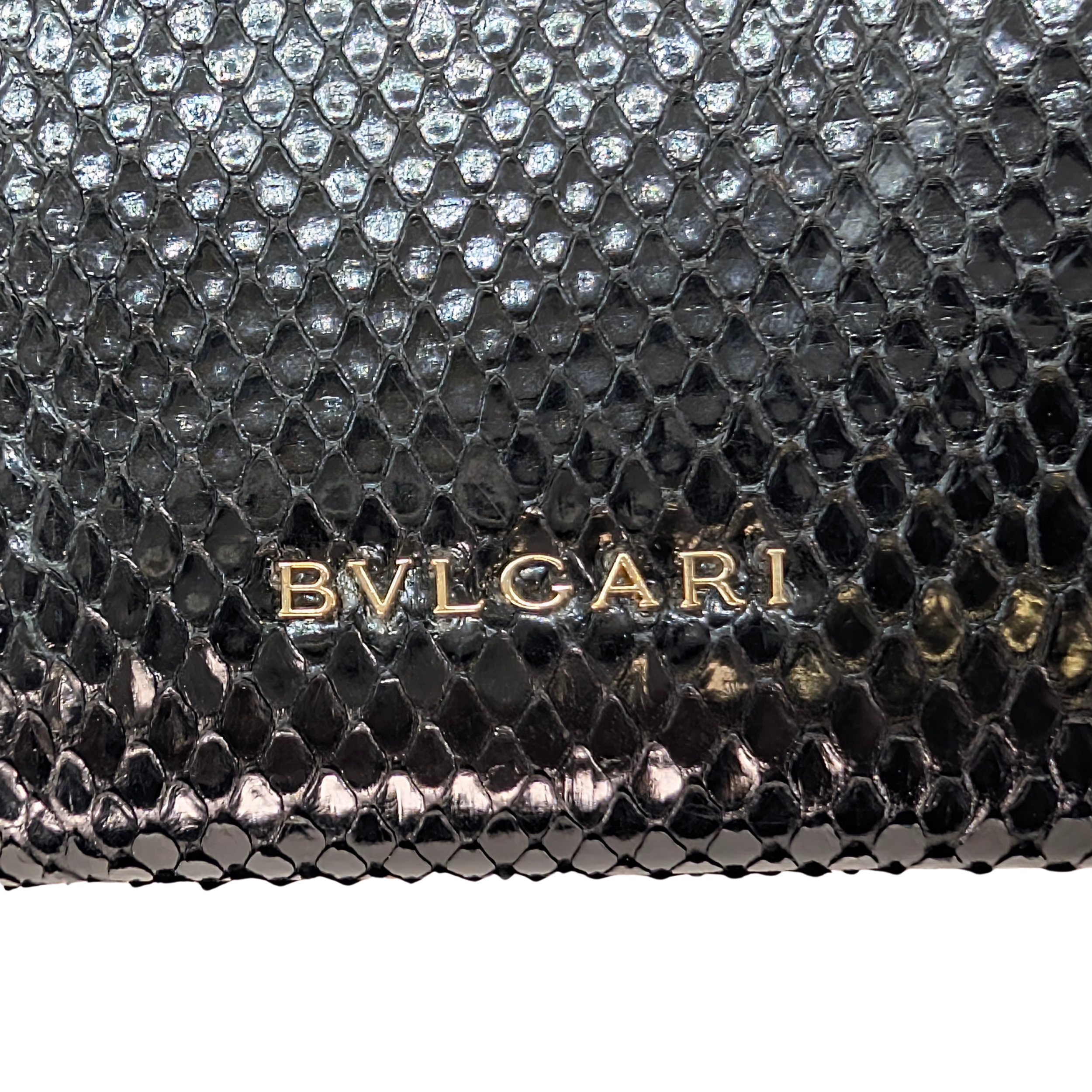 Bvlgari Python Snake Skin Black Long Wallet