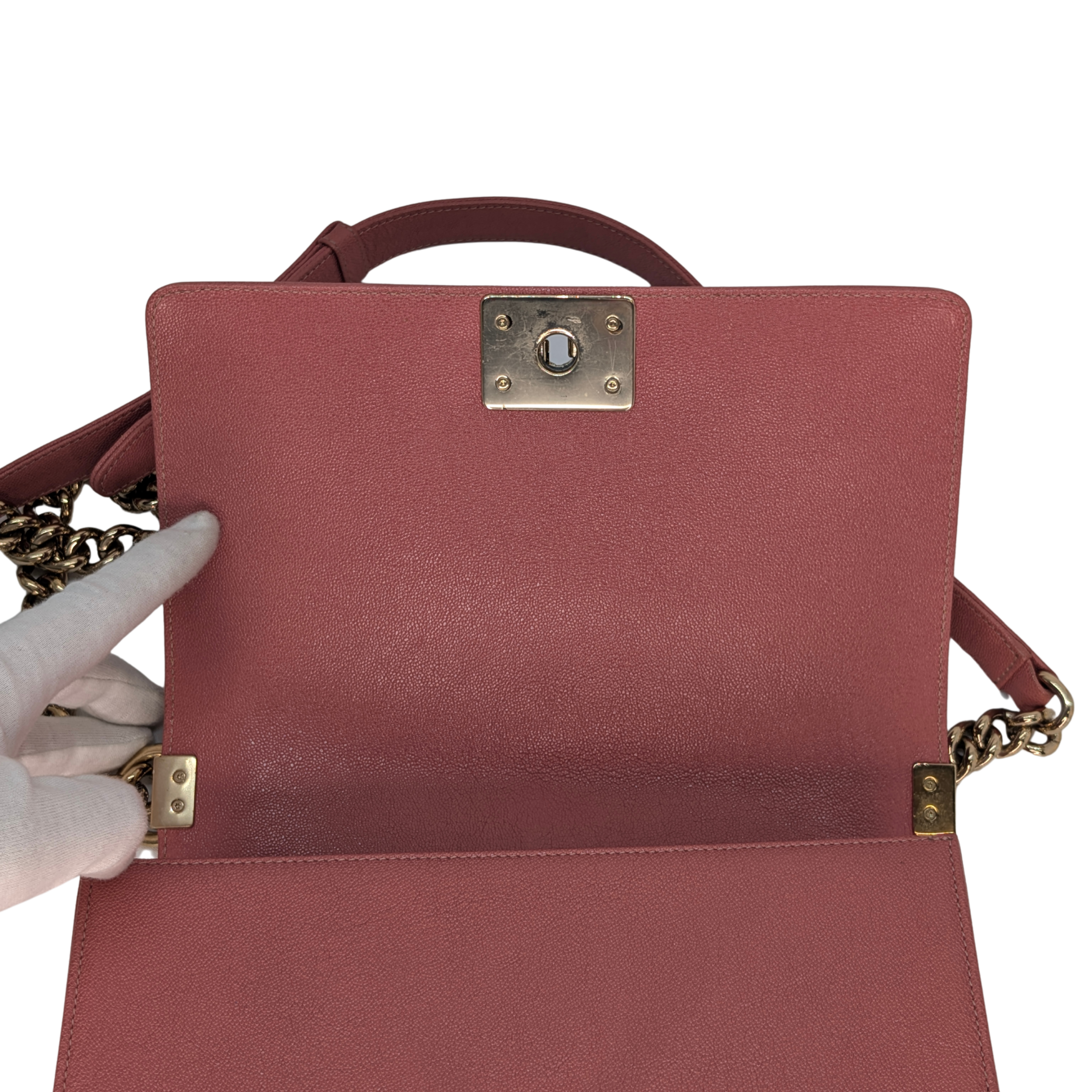 Chanel Caviar Chevron Quilted Medium Boy Flap Pink