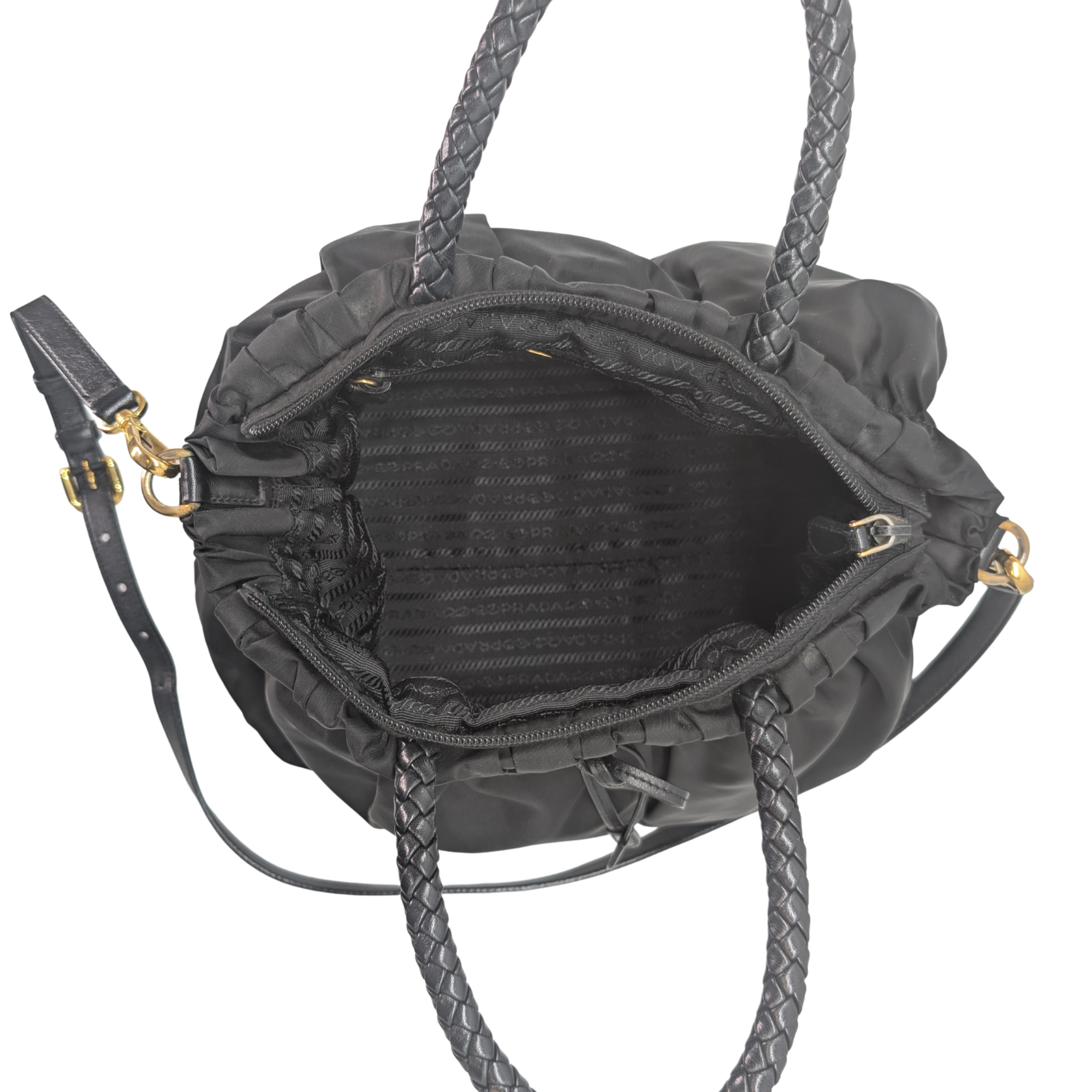 Black Prada Nylon Tessuto Top Handle Crossbody/Shoulder Bag