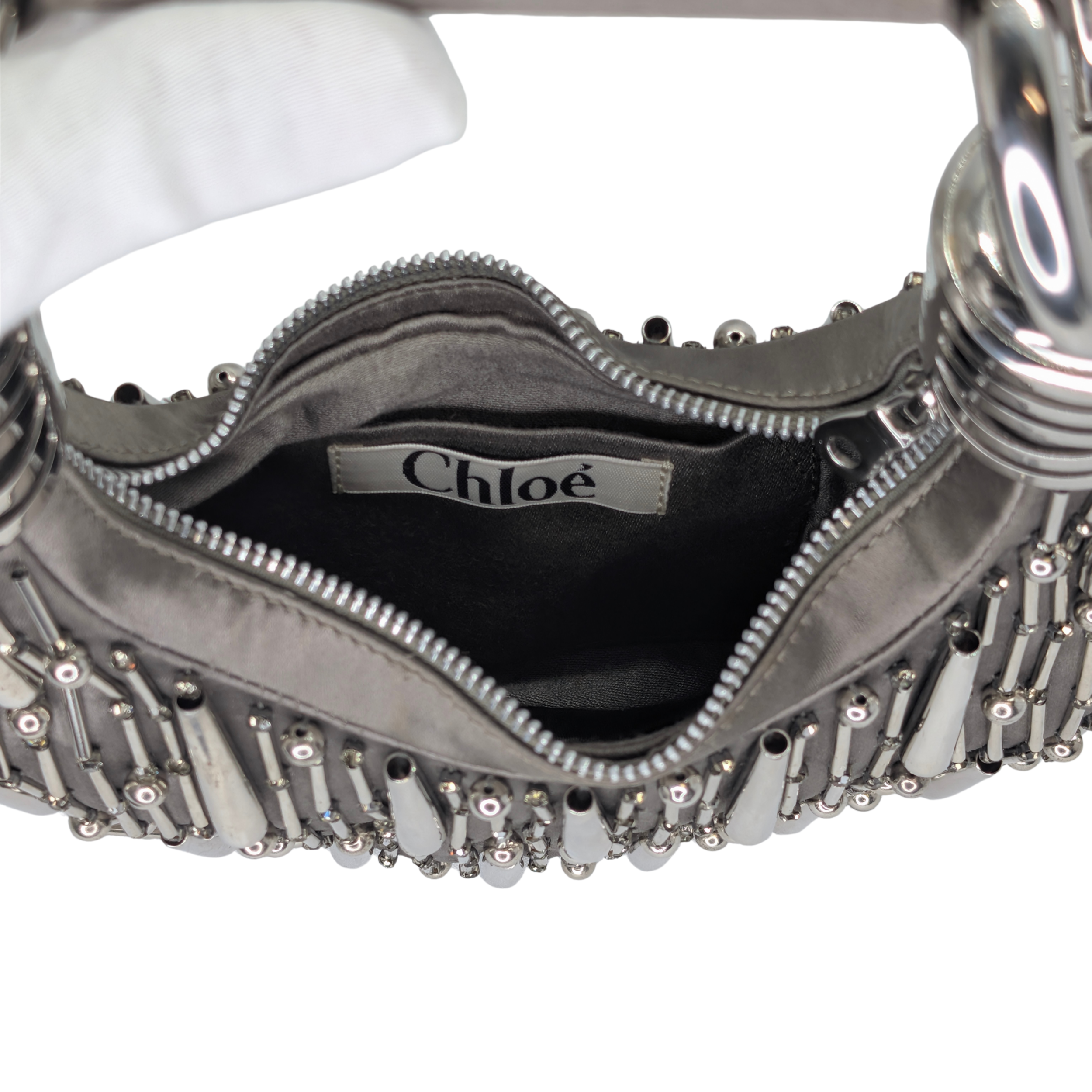 Chloé Beaded Bracelet Hobo Bag Silver