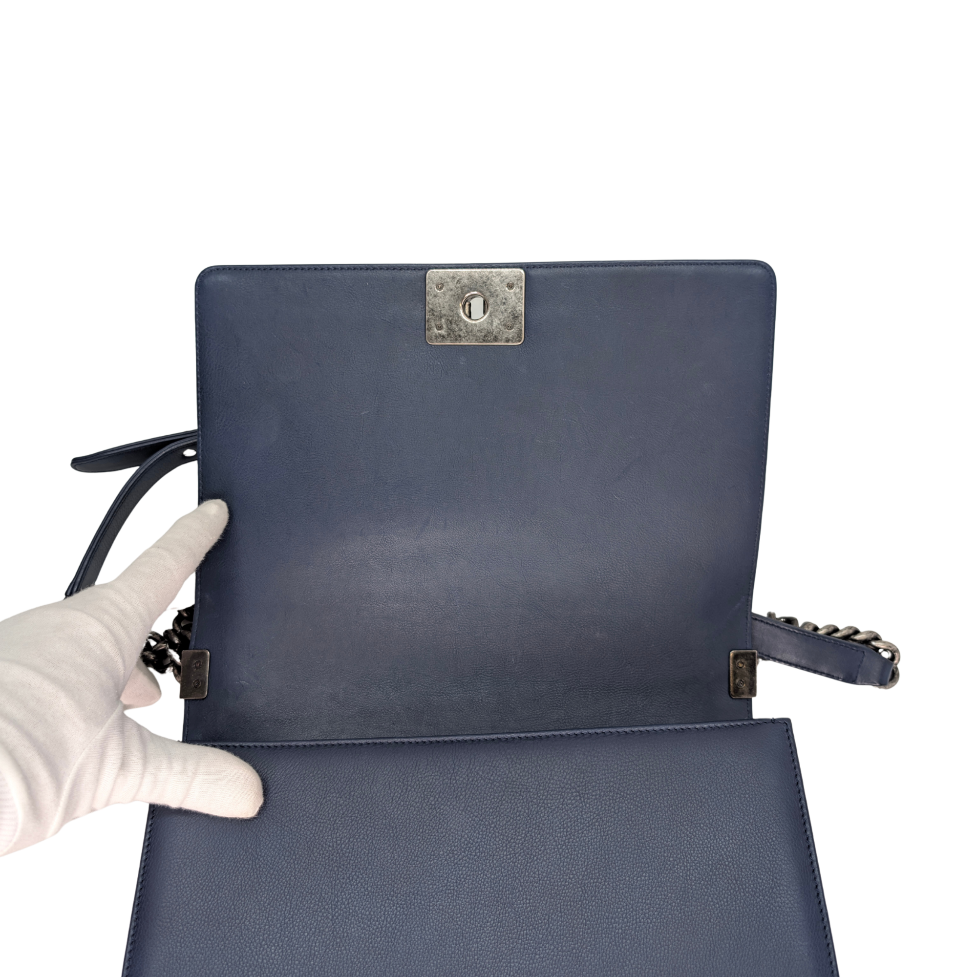 Chanel Flap Boy Shoulder Bag Medium Navy Blue