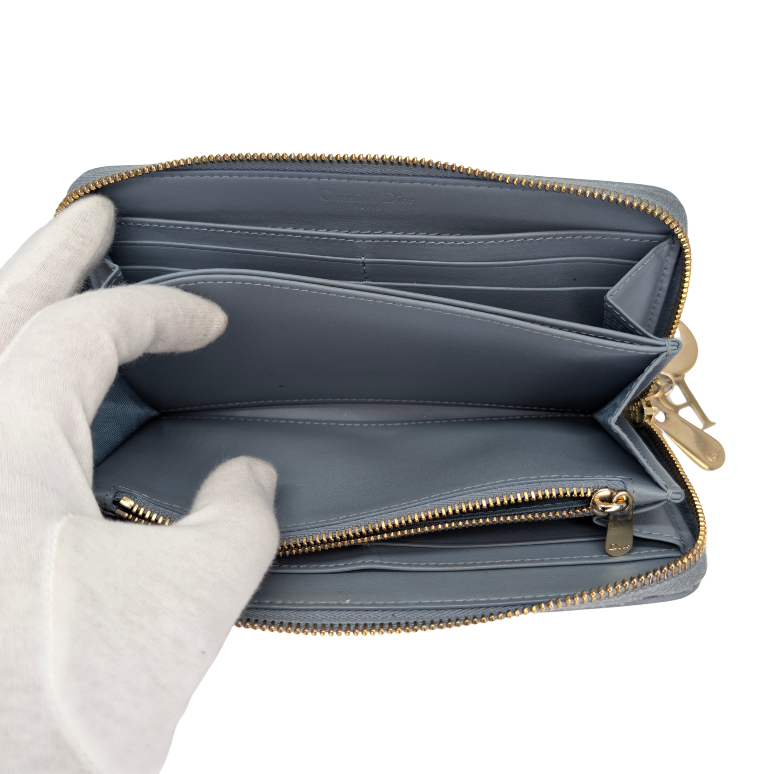 Dior Lady Voyageur Wallet In Cloud Blue Lambskin