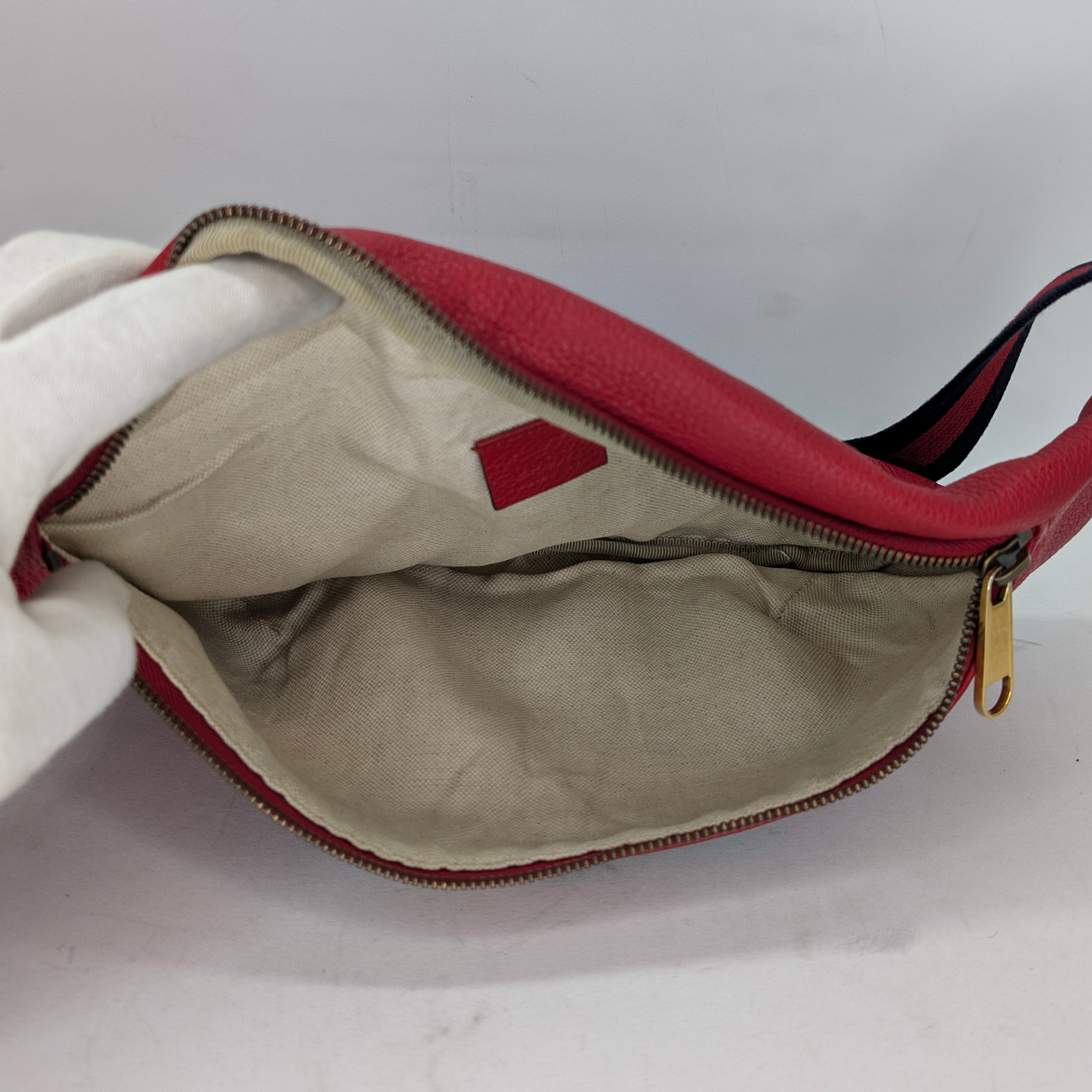 Gucci Grained Calfskin Logo Belt Bum Bag Hibiscus Red