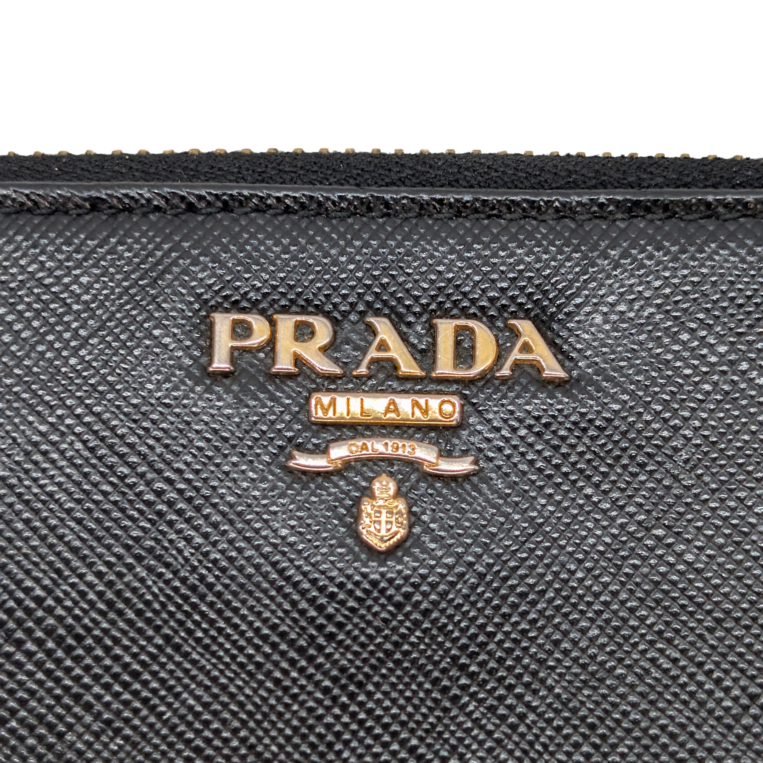 Prada Saffiano Leather Zip around Long Wallet Black