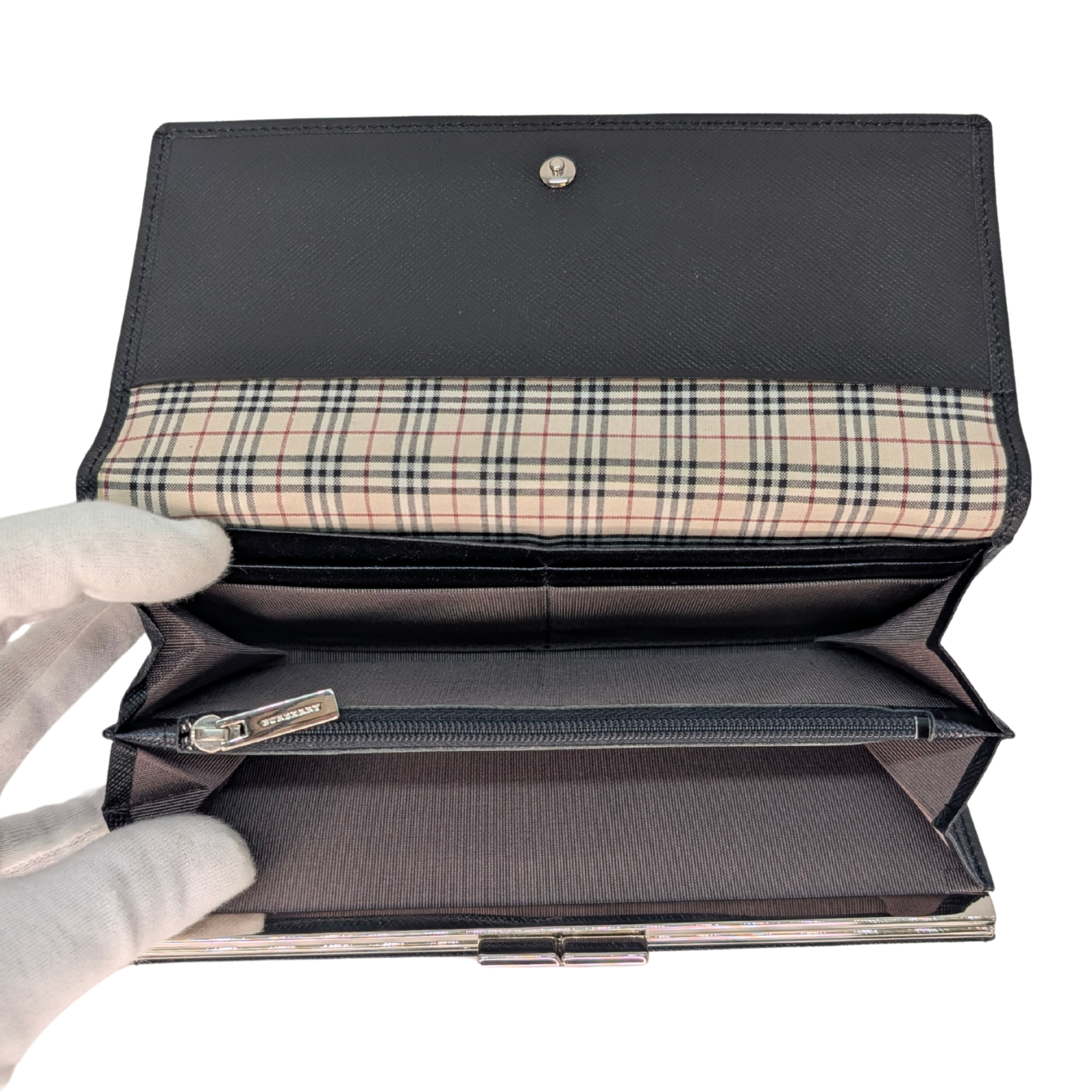Burberry Black Long Wallet Leather Black