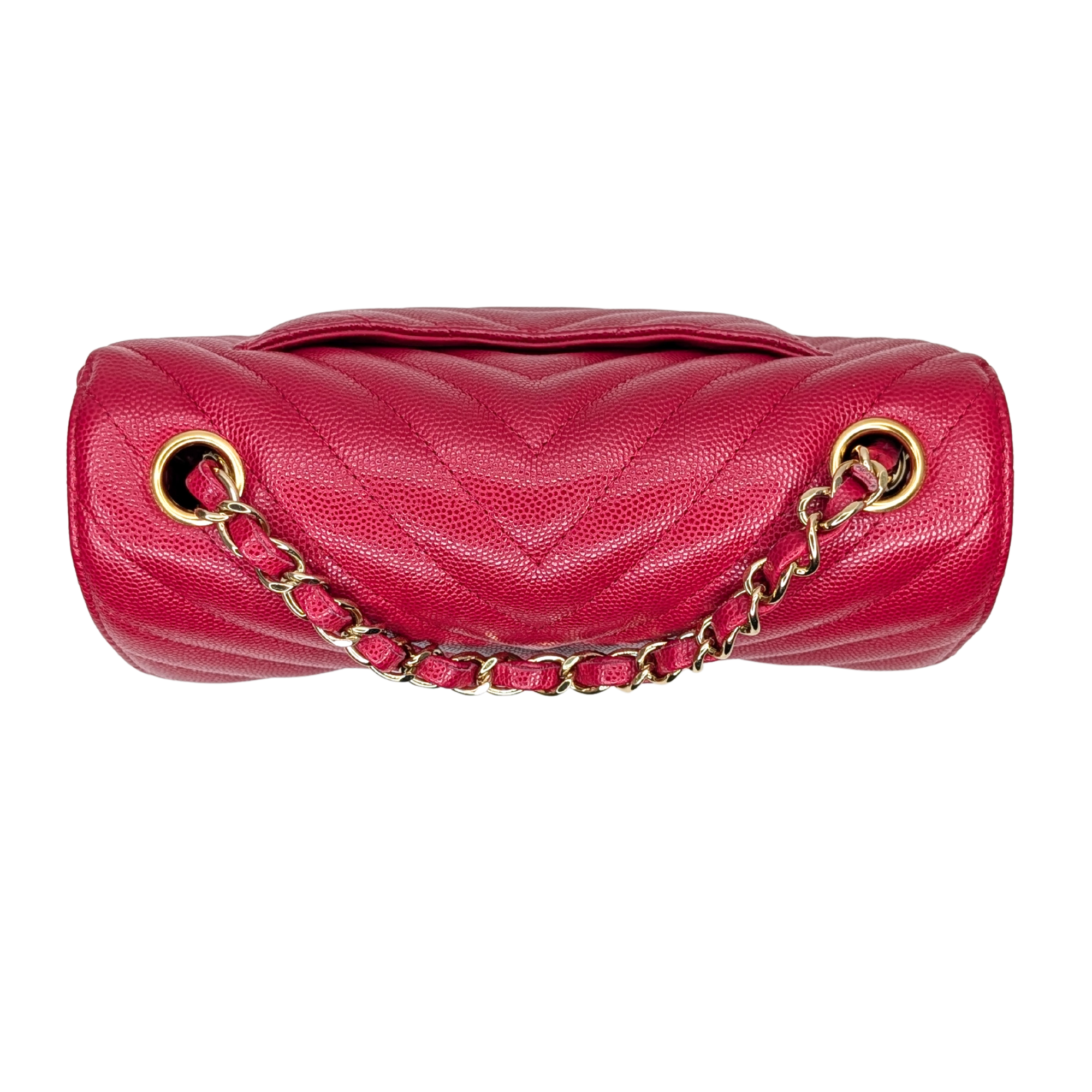 Chanel Mini Chevron Caviar Flap Bag Red