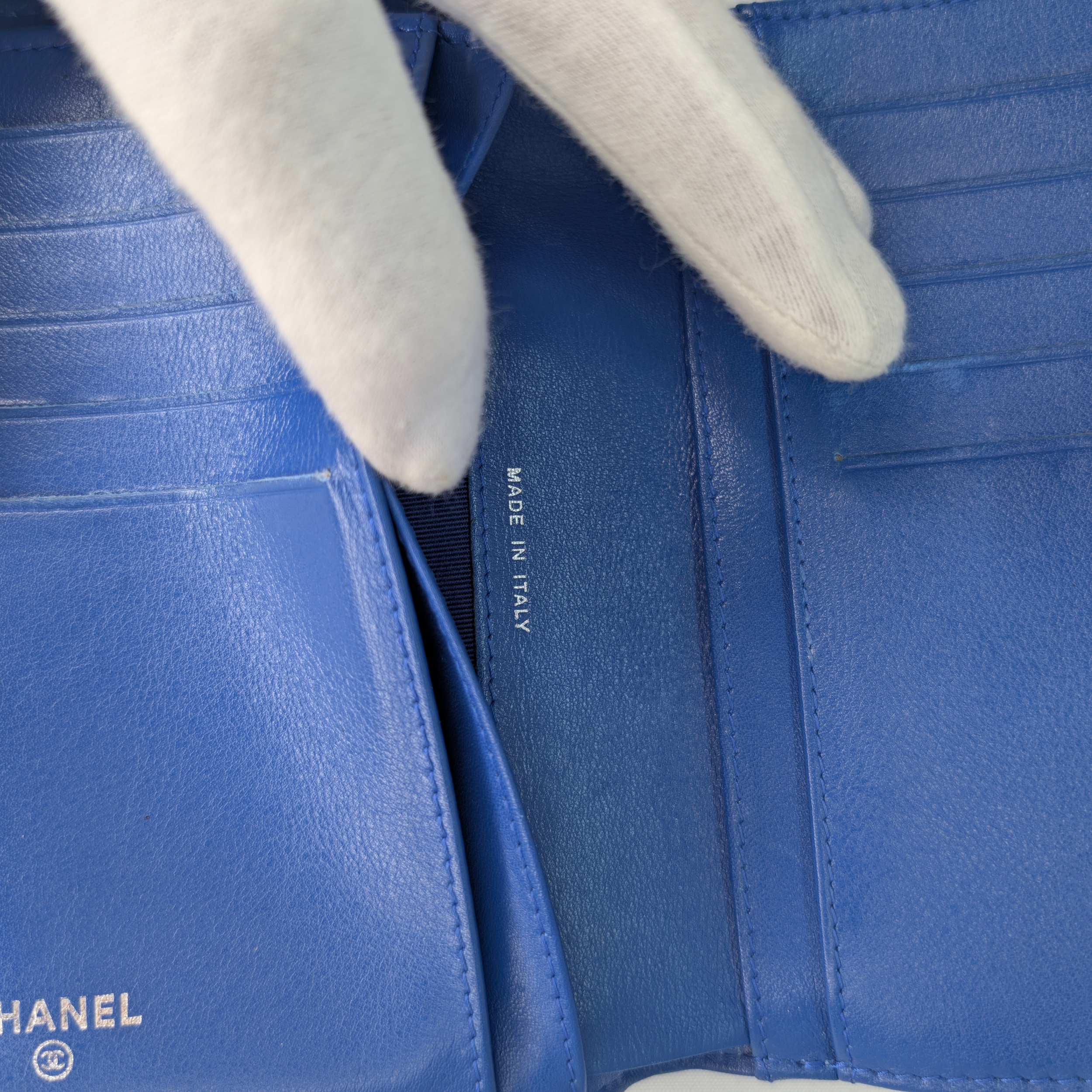 Chanel CC Quilted Patent Leather Flap Long Wallet Blue