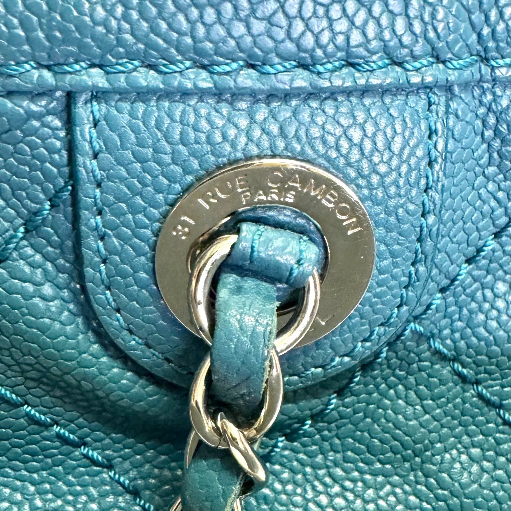 Chanel Everyday Grained Calfskin Quilted Bag Teal Blue
