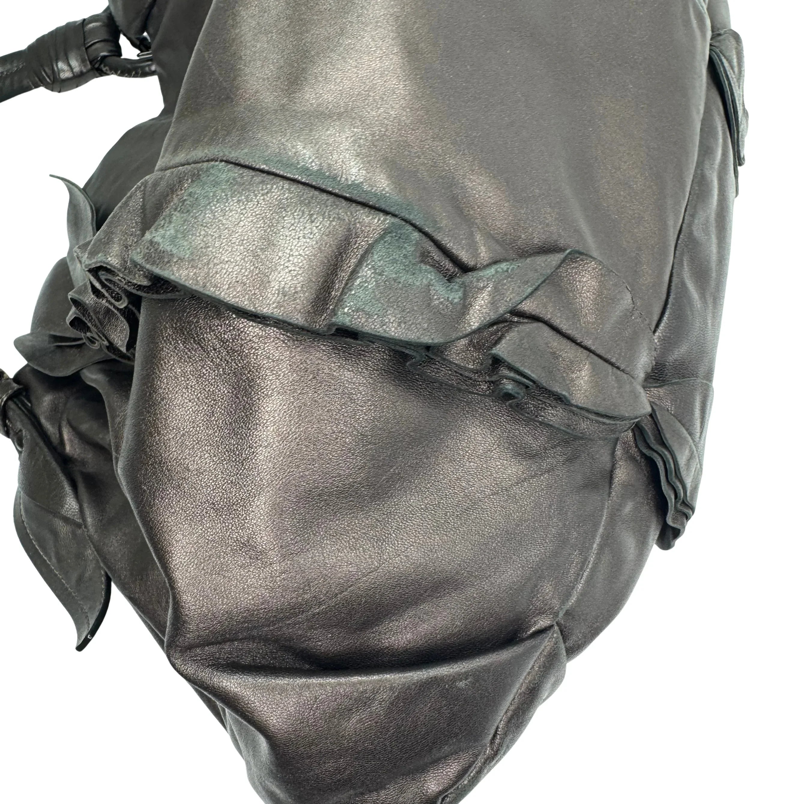 Prada Nappa Ruffle Hobo Grafite Mordore Shoulder Bag - Lost Designer