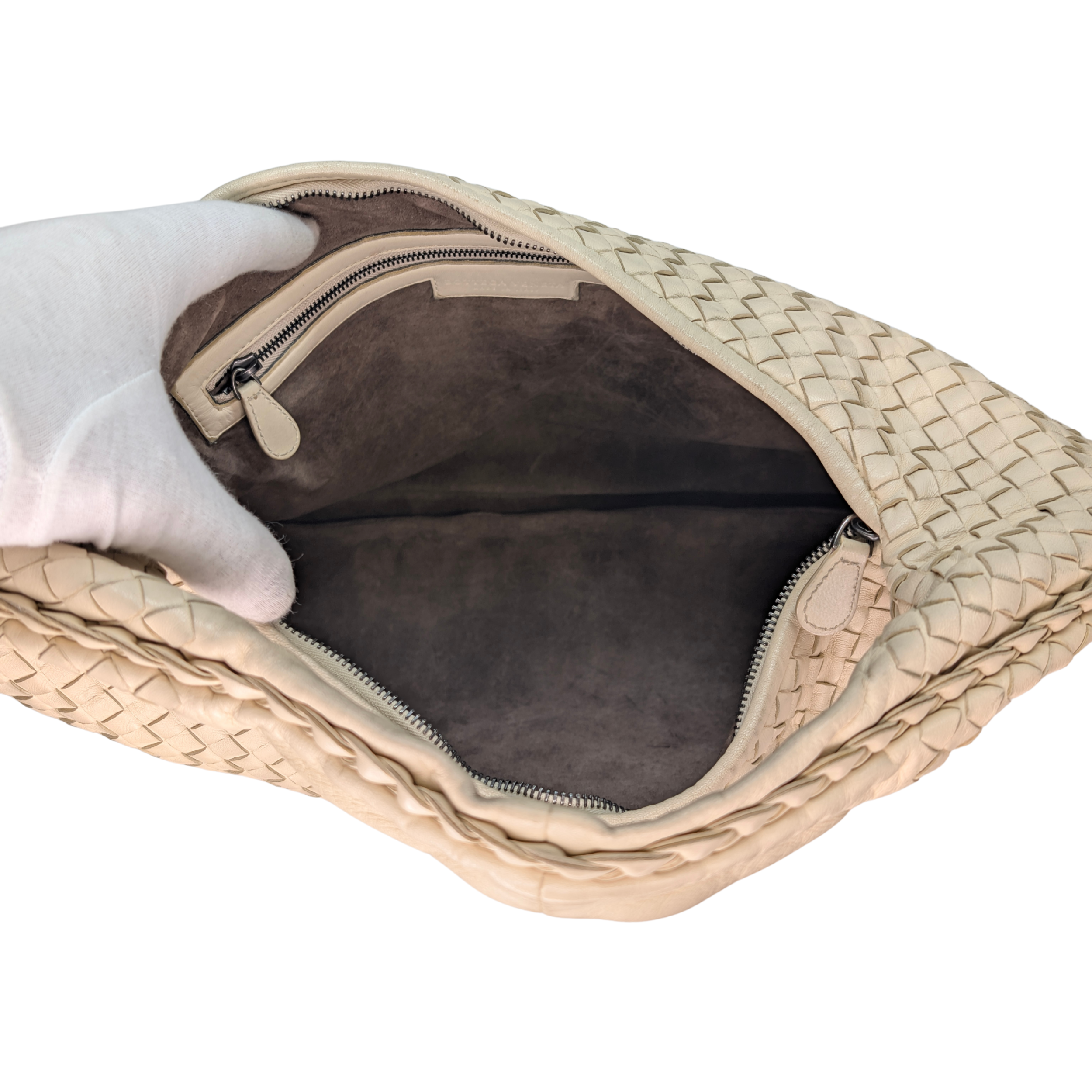 Bottega Veneta Intrecciato Large Hobo Bag Beige