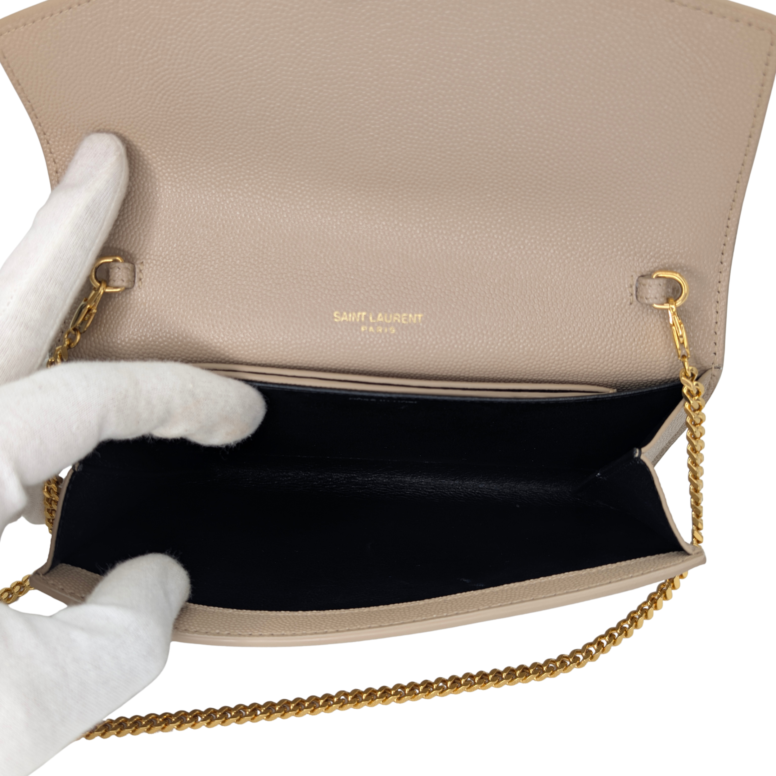 Yves Saint Laurent Uptown Wallet on Chain Dark Beige