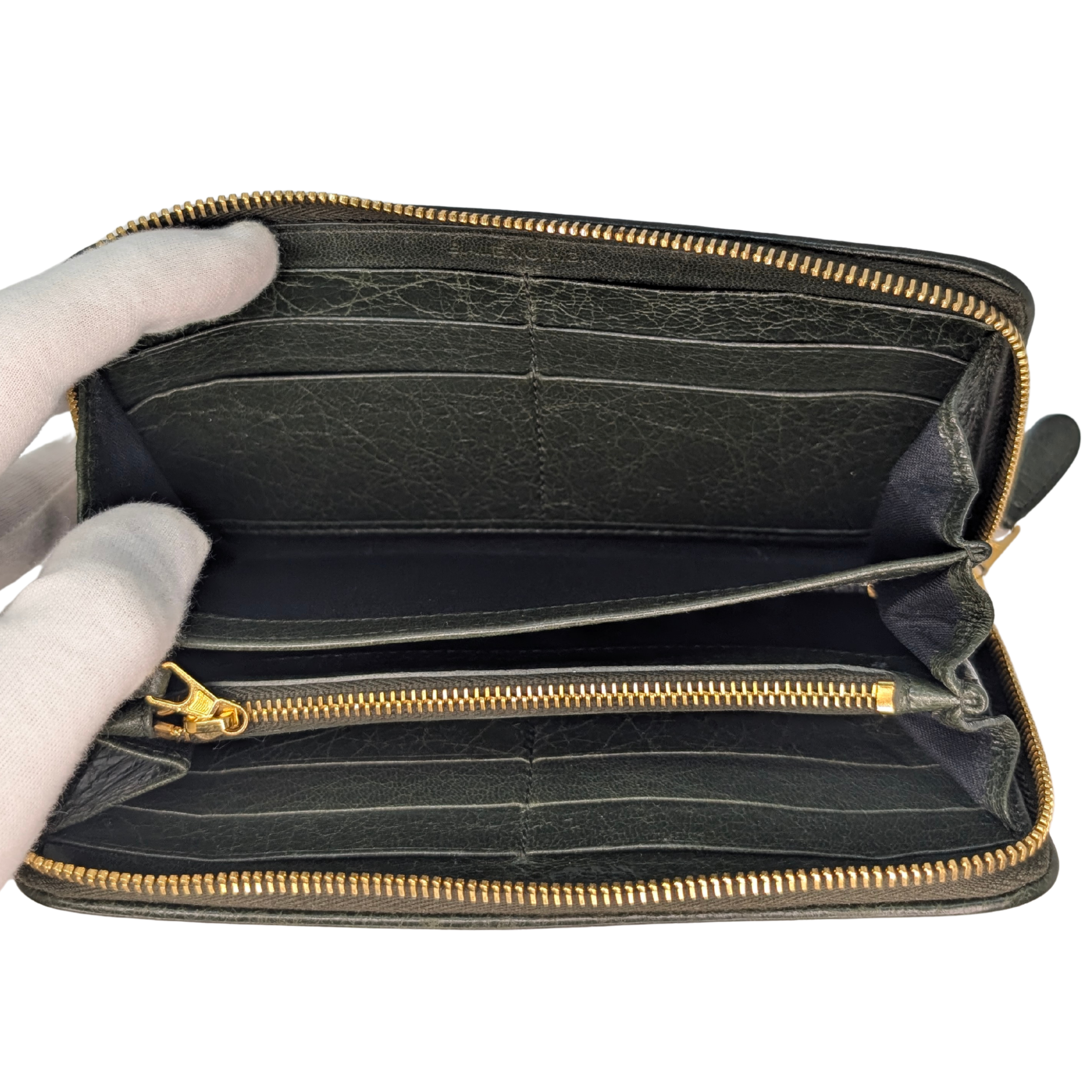 Balenciaga Zip Around Long Wallet Olive Green