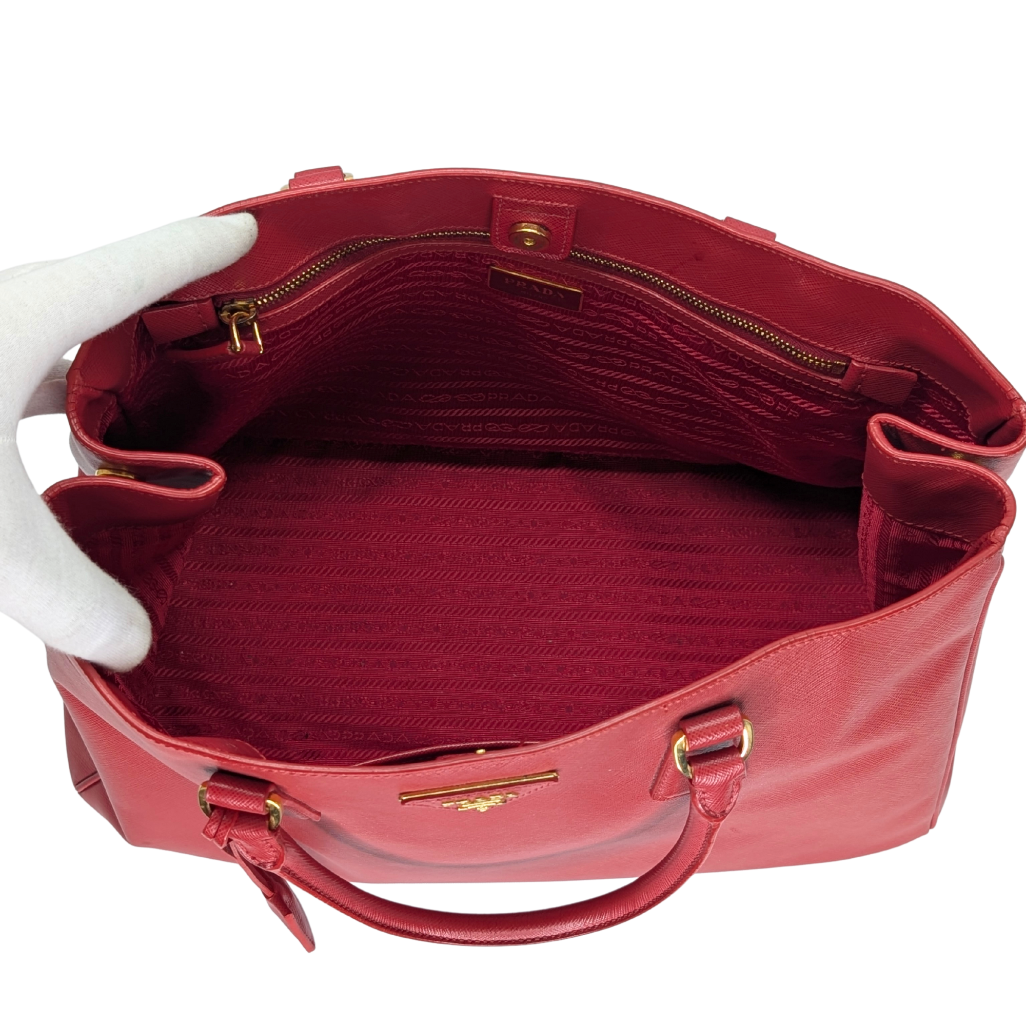 Prada Lux Open Saffiano Tote Bag Red