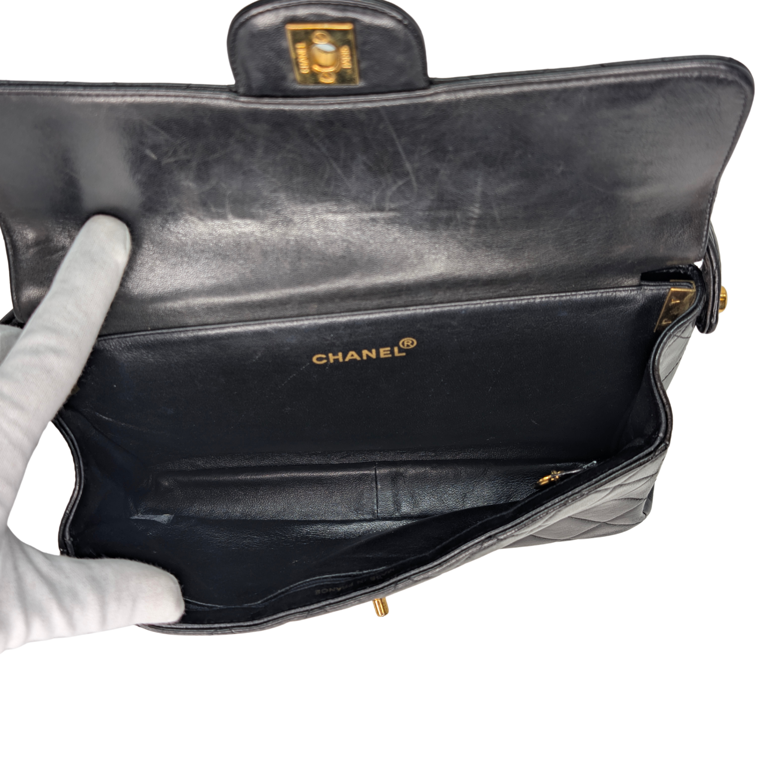 Chanel Lambskin Vintage Double Sided Classic Flap Handbag Black
