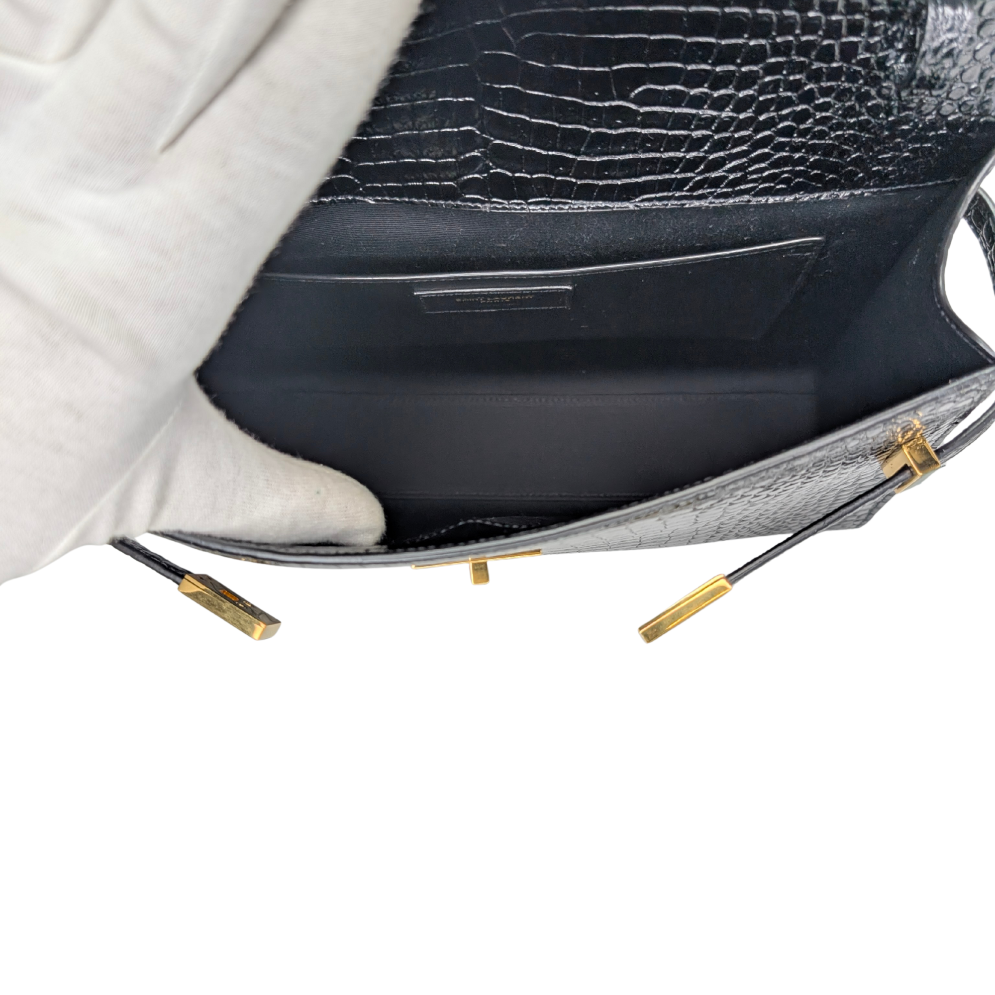 Yves Saint Laurent Manhattan Medium Crocodile Embossed Shoulder Bag