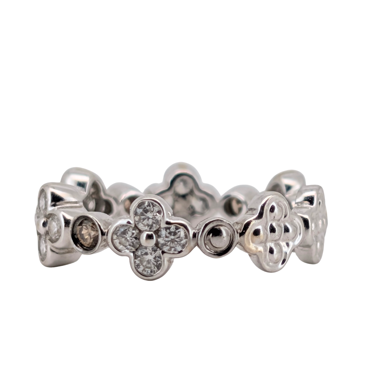 0.75Ct Diamond Quatrefoil & Bezel Set Ring In 18K White Gold