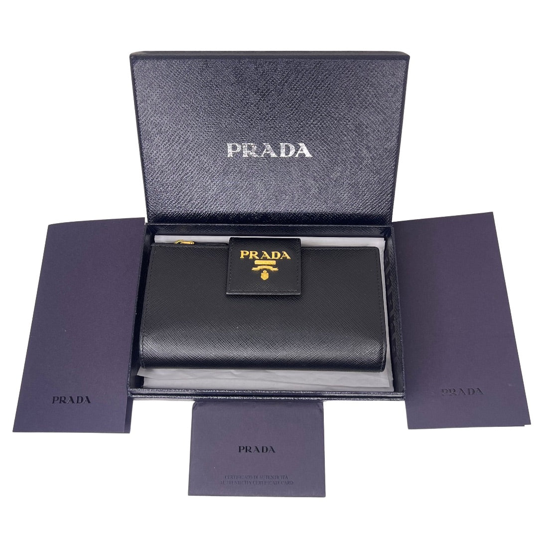 Prada Saffiano Metal Leather Continental Wallet Black