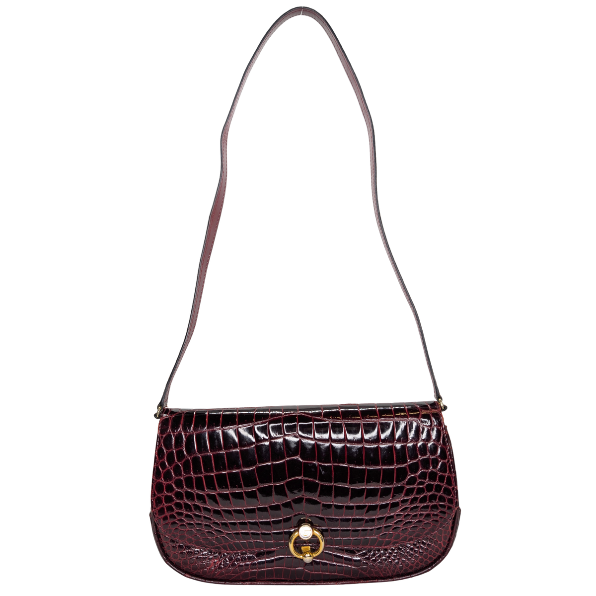 Gucci Vintage Crocodile Shoulder Bag Burgundy