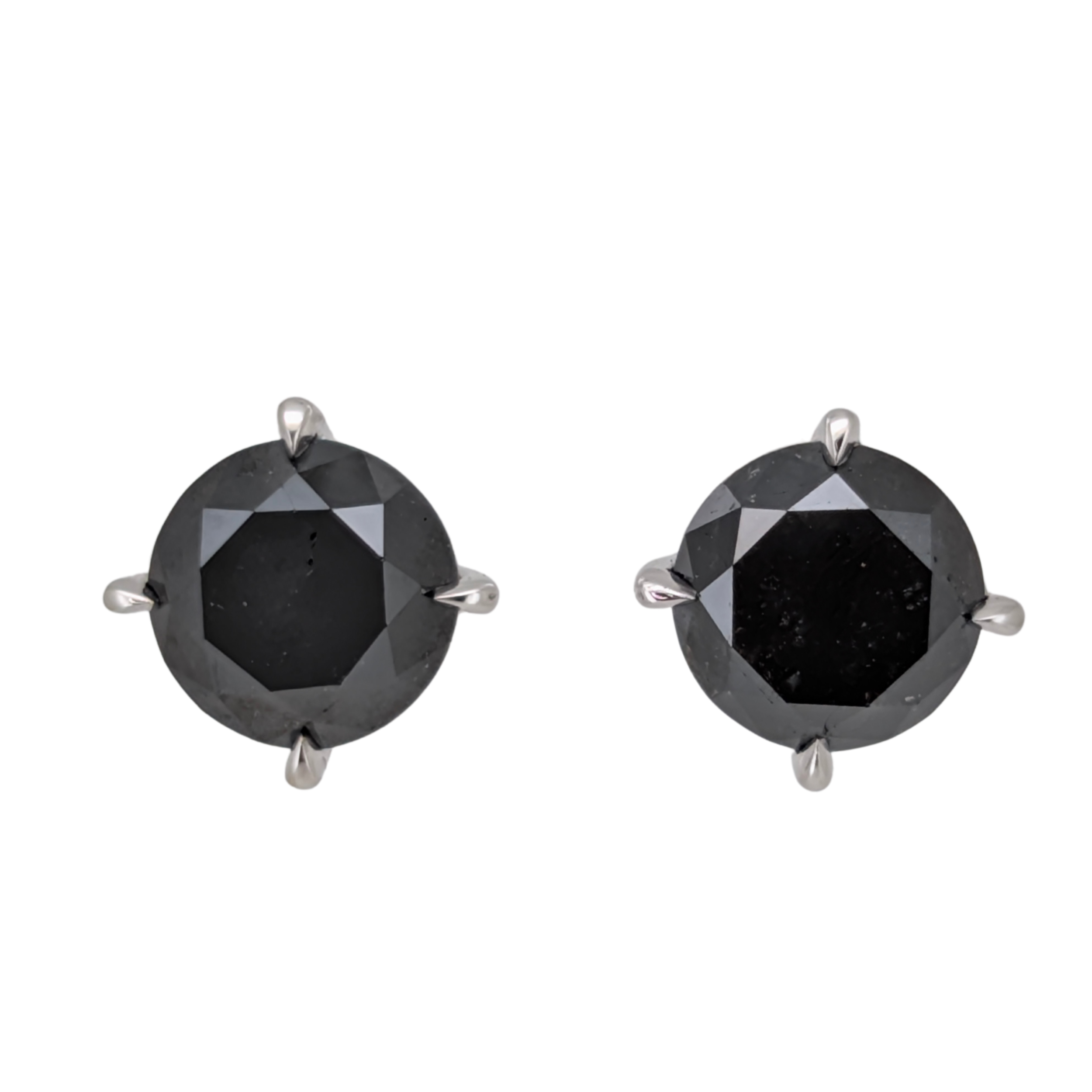 3.0Ct Black Diamond Brilliant Cut Stud Earrings On 14K White Gold