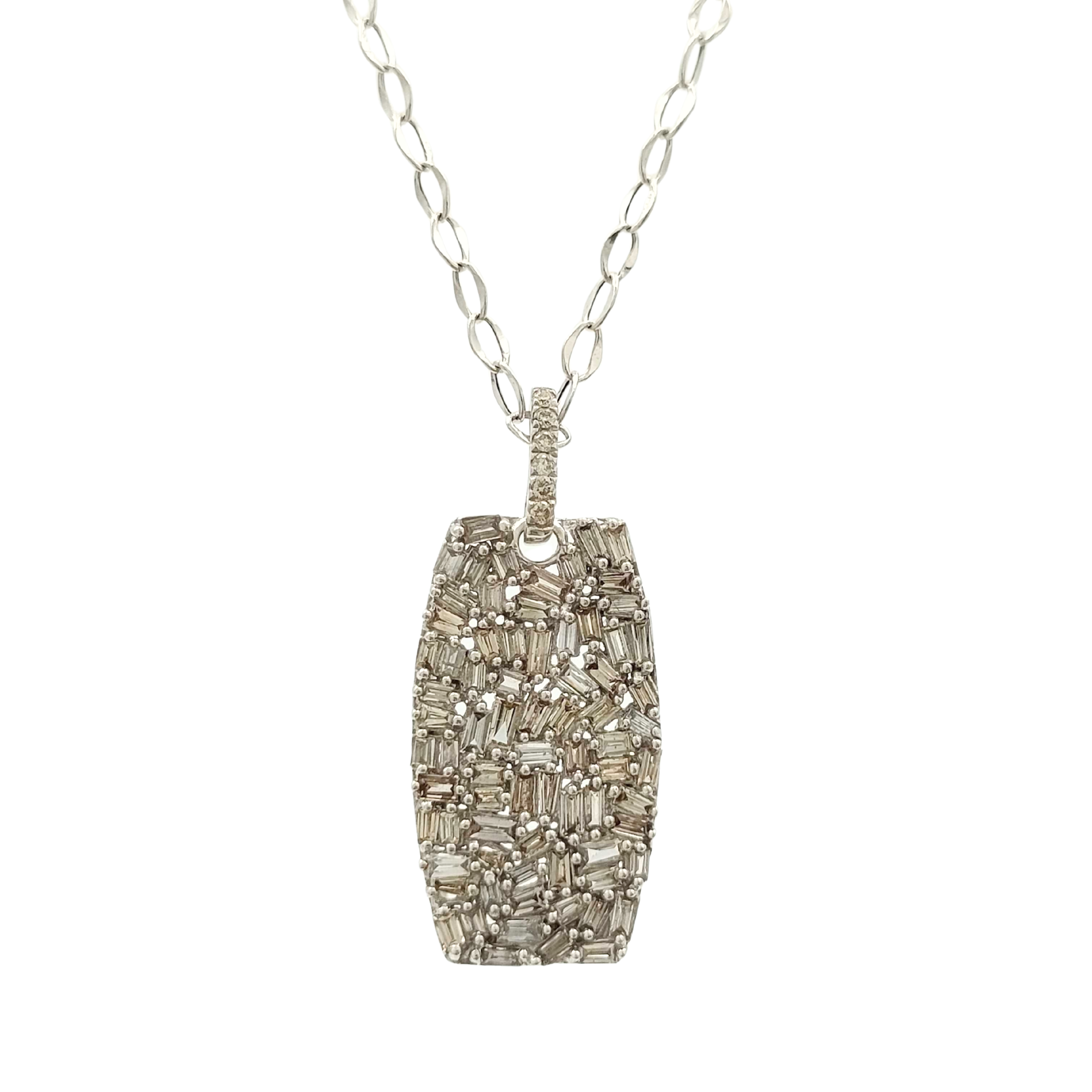 0.80ct 18K White Gold Natural Diamond Baguette Mosaic Pendant Necklace