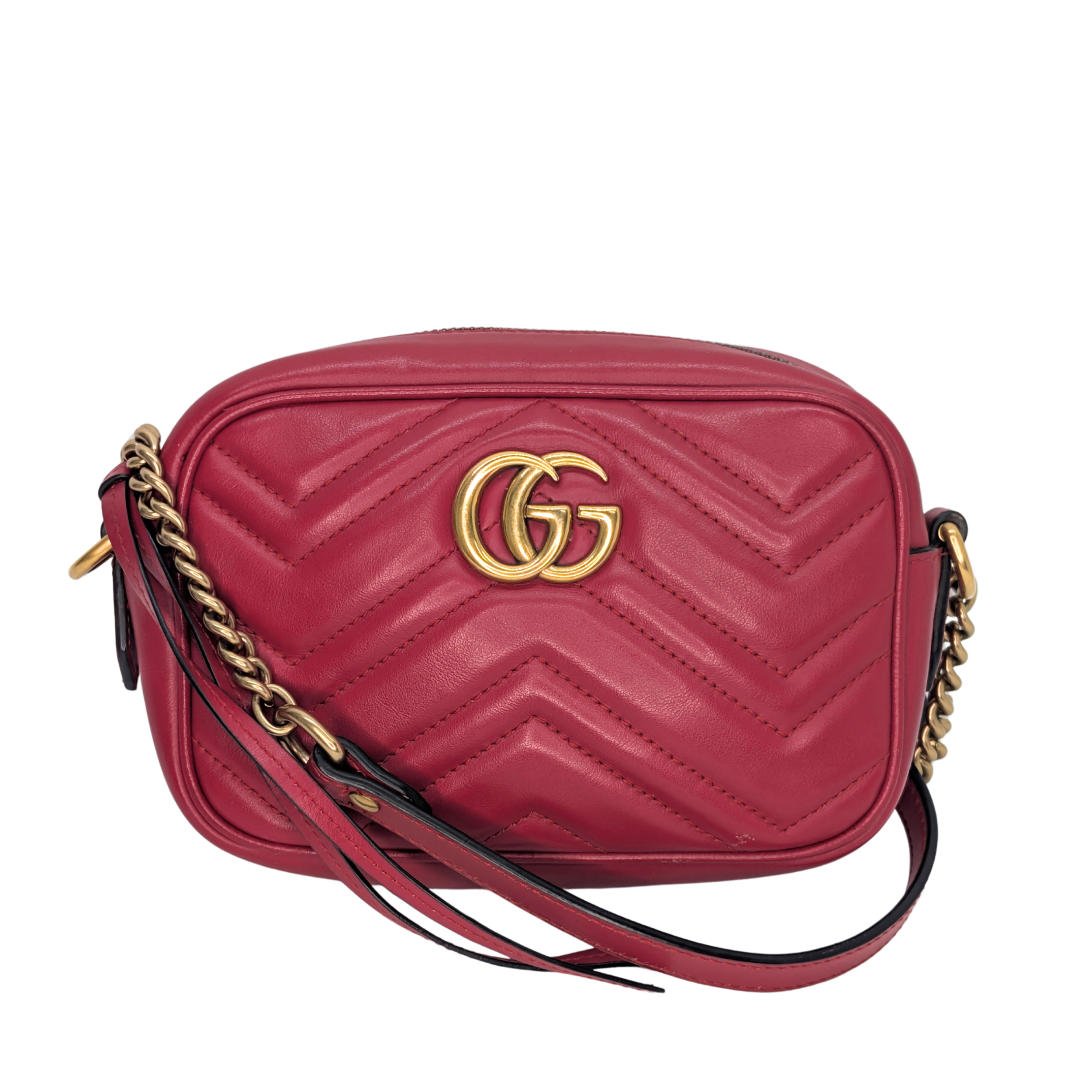 Gucci Mini GG Marmont Chain Shoulder Bag Hibiscus Red