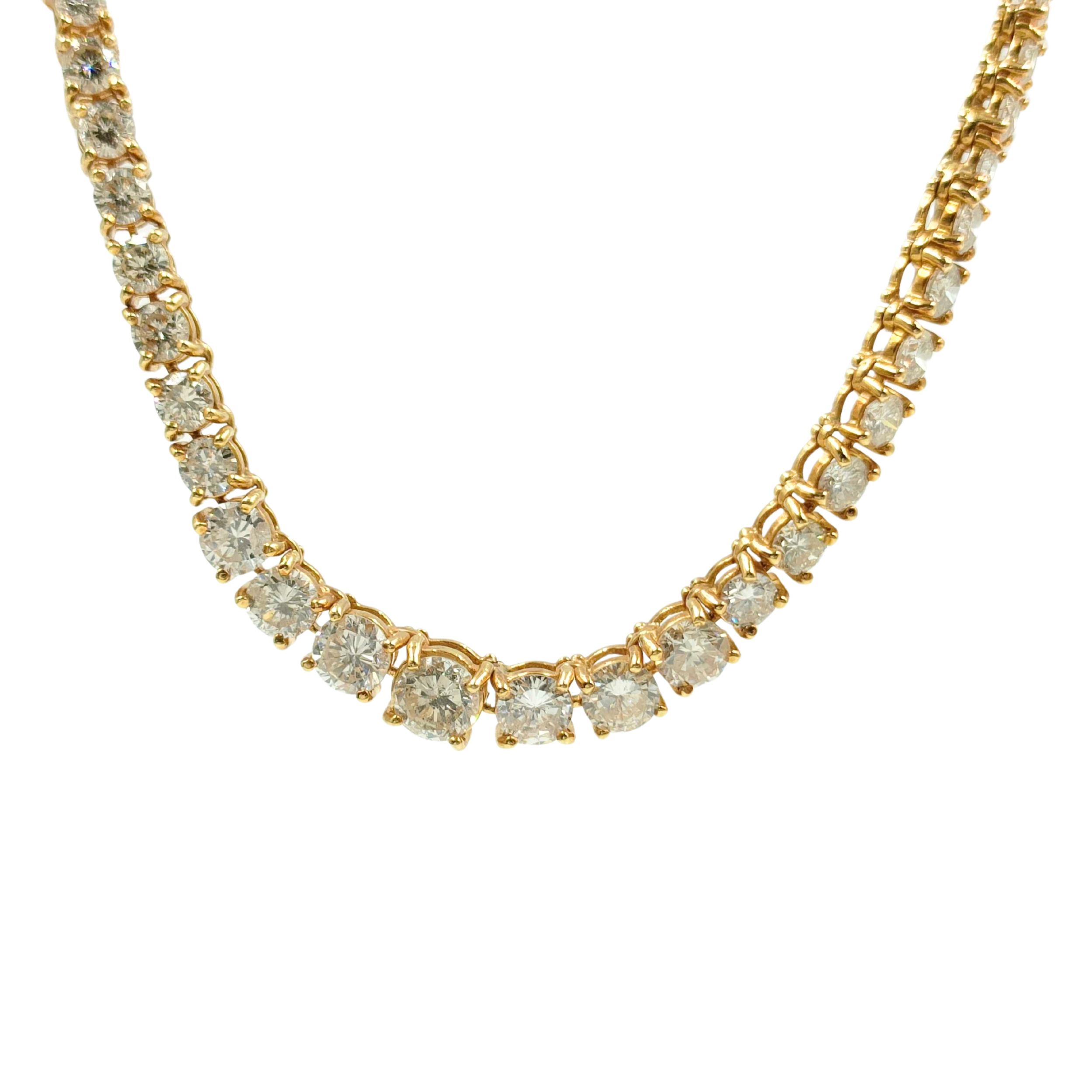 10.0ct 18k Yellow Gold Natural Diamond Graduating Tennis Necklace