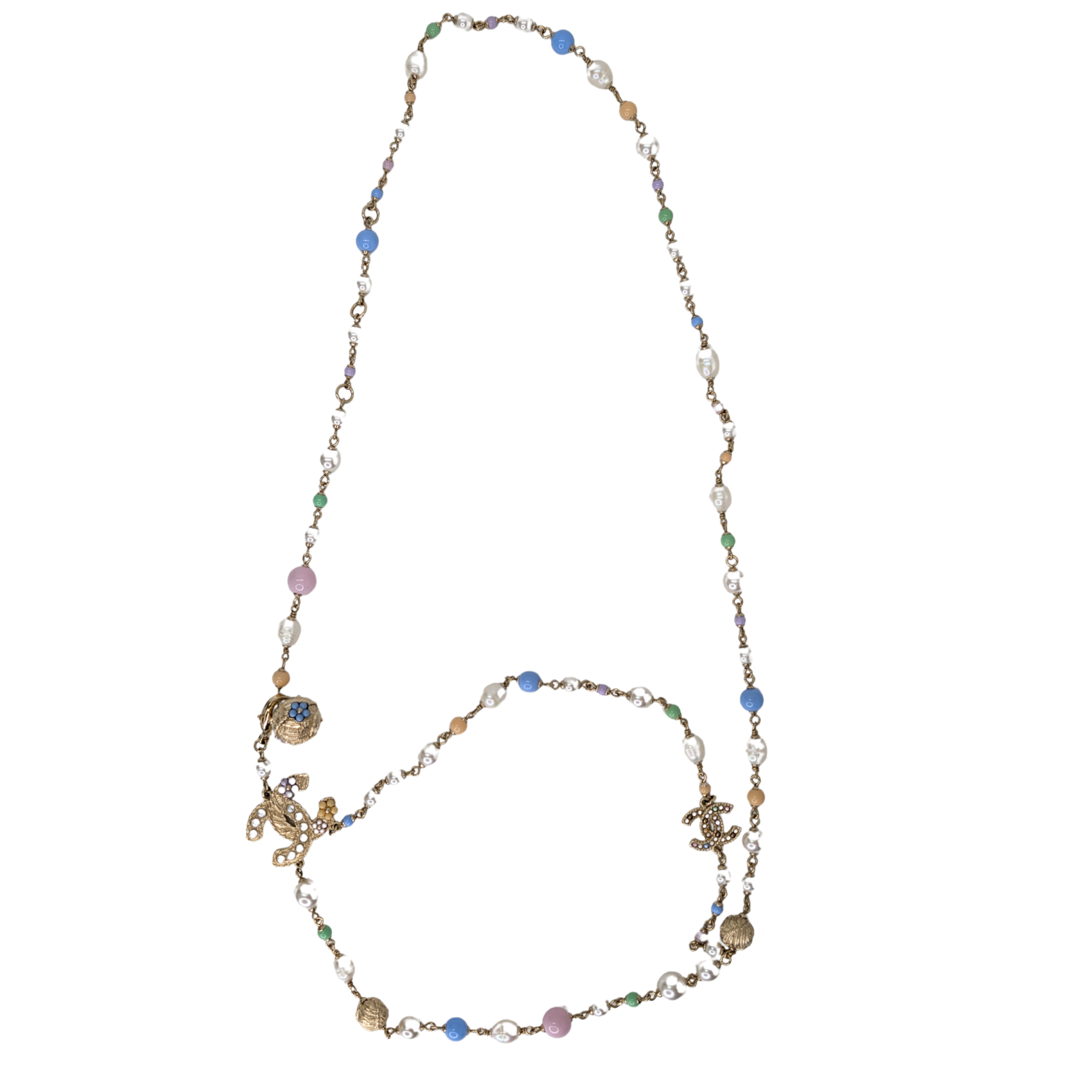 Chanel CC Charm Pearl & Multicolour Bead Sautoir Necklace