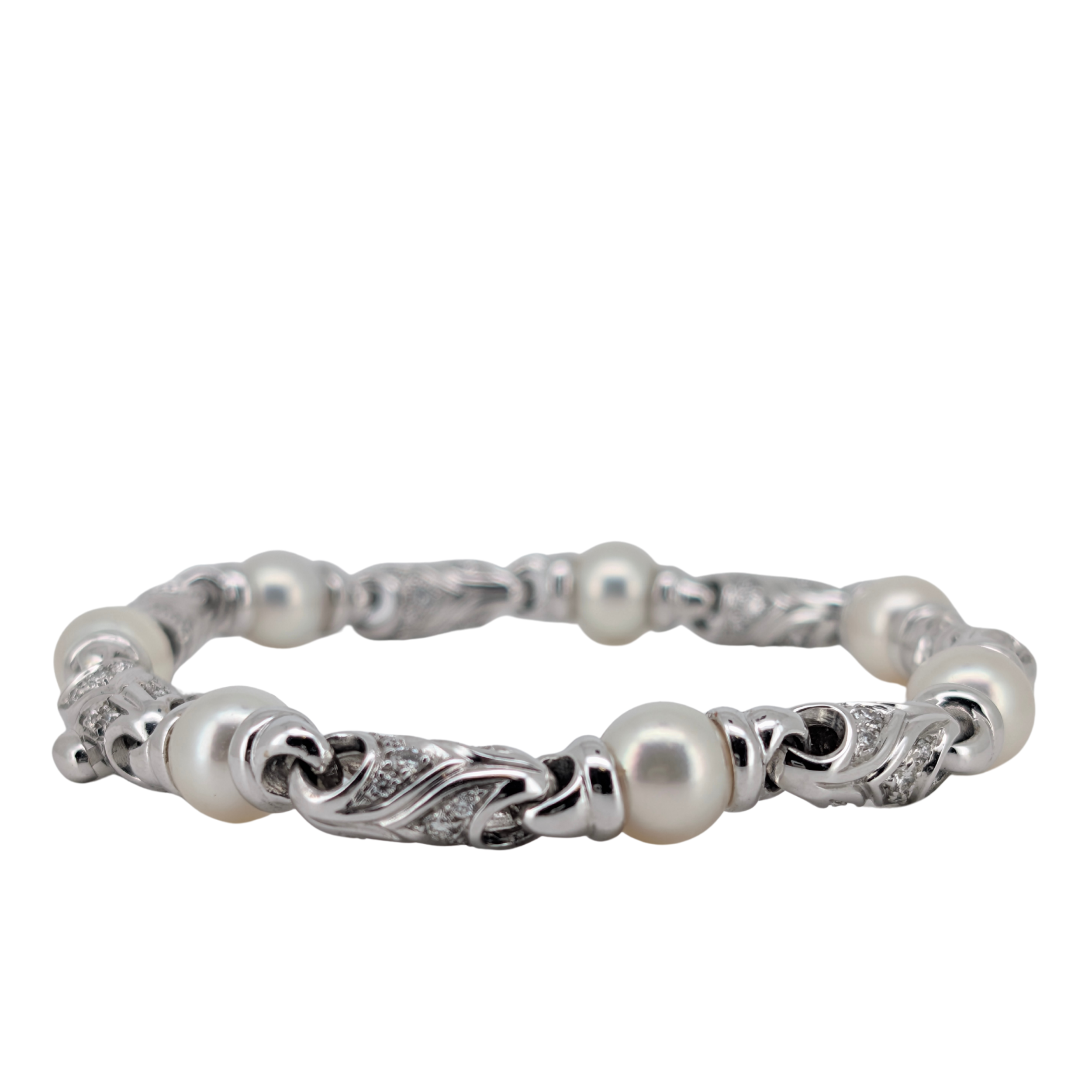 Bvlgari Passo Doppio Pearl & Diamond Link Bracelet in 18K White Gold