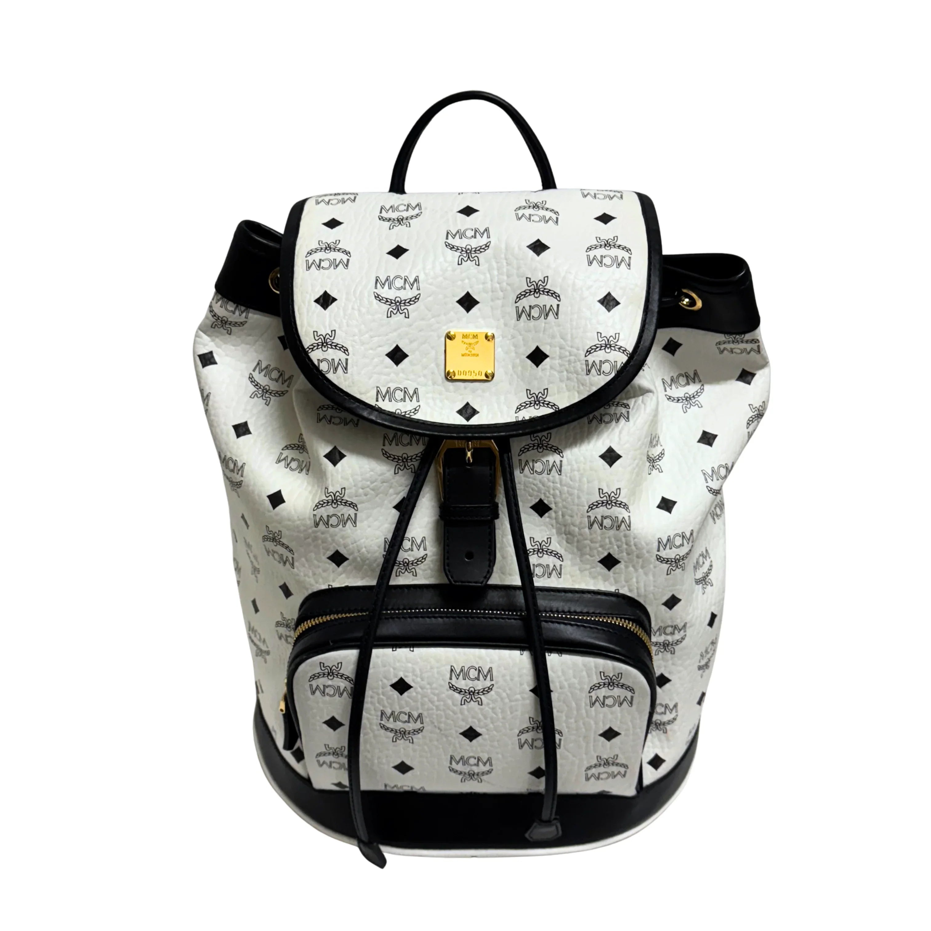 MCM Heritage Drawstring Backpack White