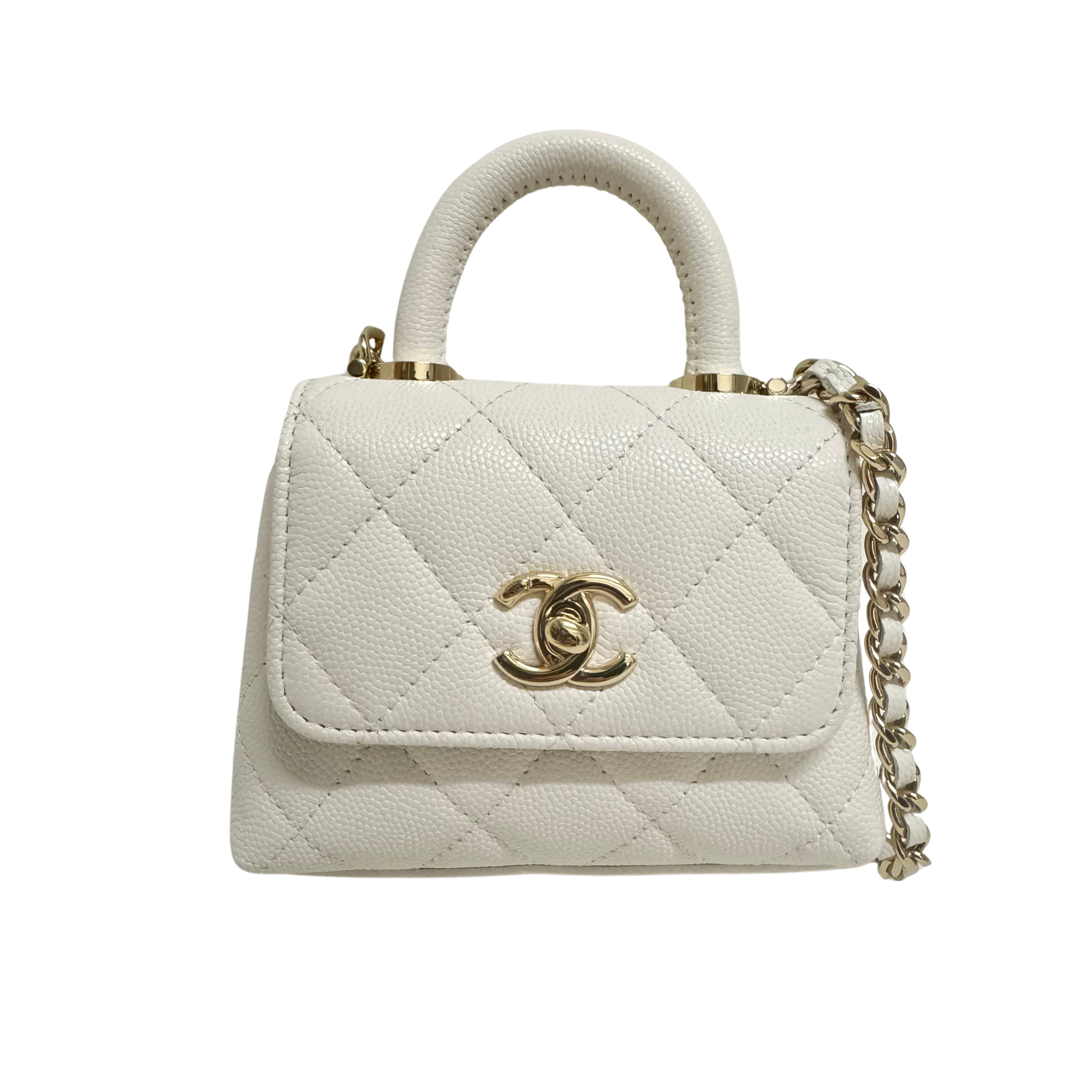 Chanel Micro Coco Handle Bag in White Caviar Leather