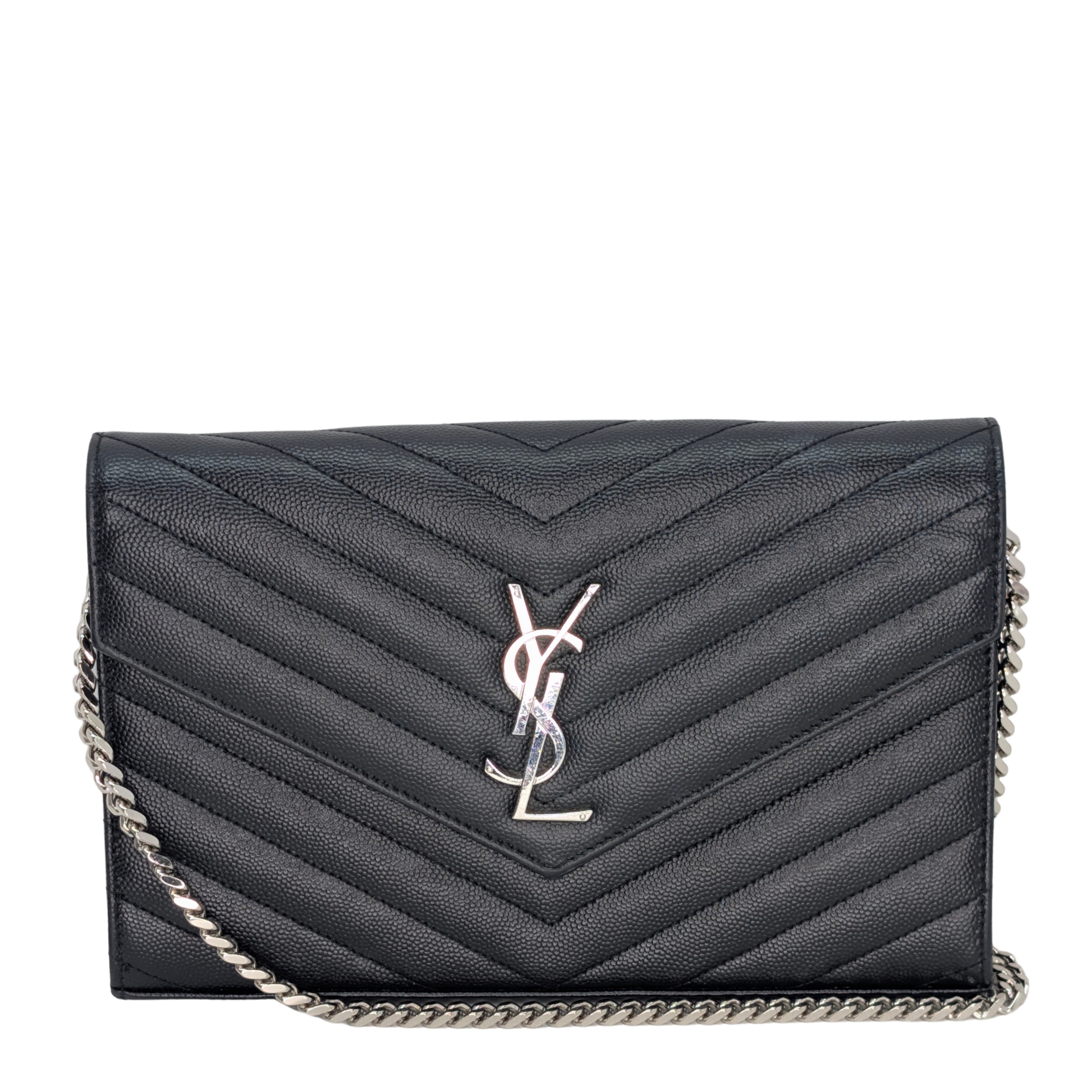 Yves Saint Laurent Cassandra Envelope Wallet on Chain Black