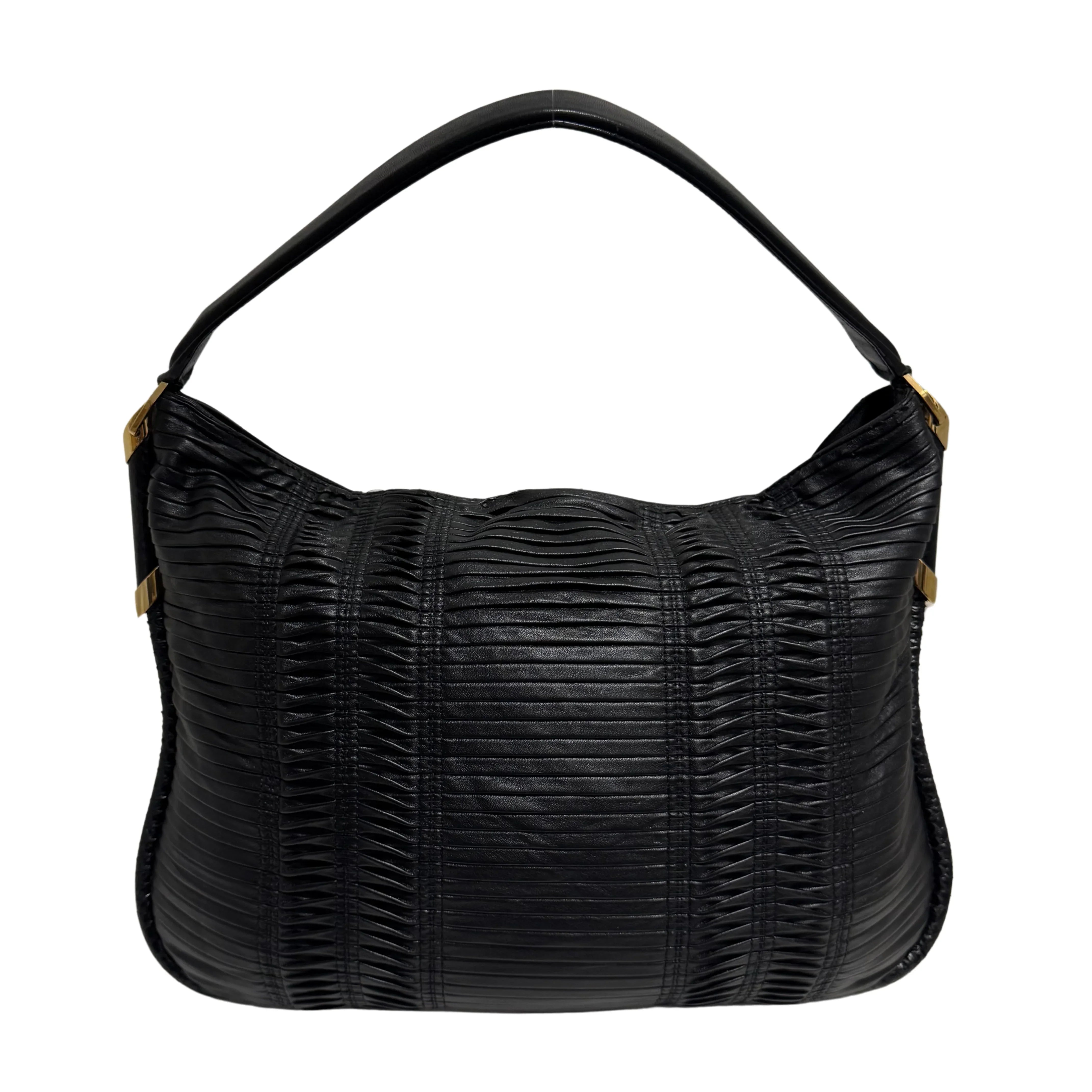 Jimmy Choo Black Leather Tote Bag with Gold-Tone Hardware