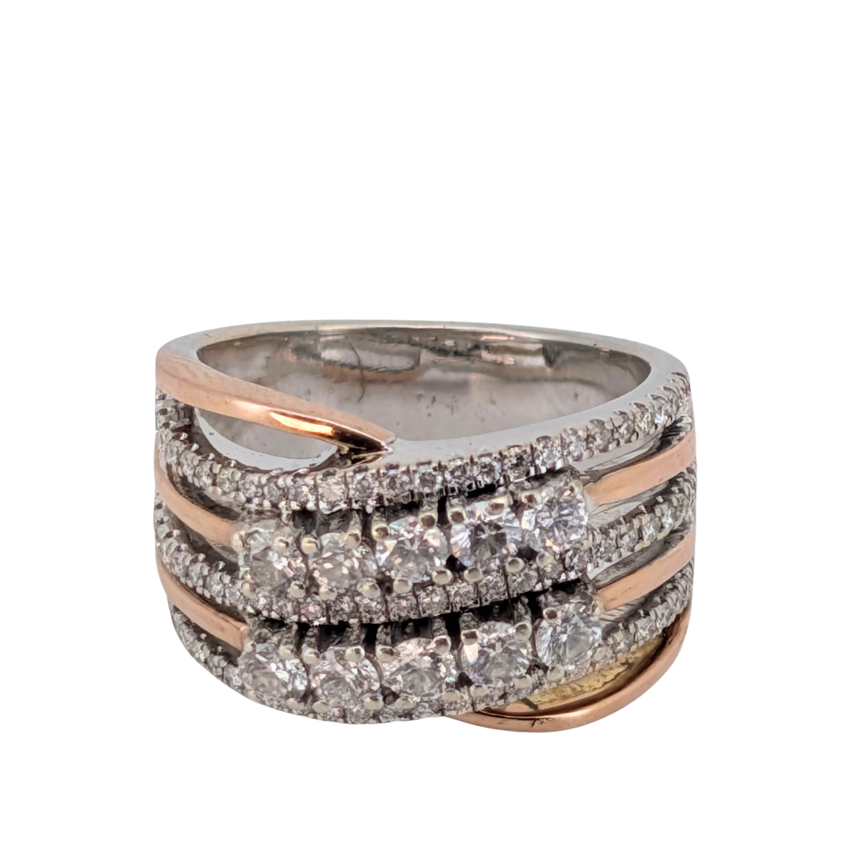 1.00Ct Natural Diamond Multi-Row Ring In 10K White And Rose Gold