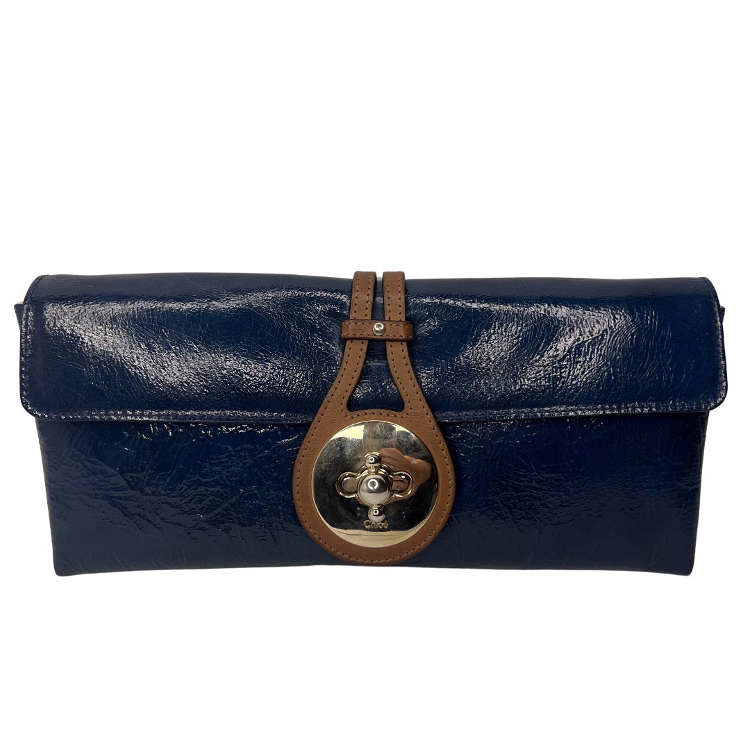 Chloé Turn Lock Patent Leather Clutch – Dark Blue Bag