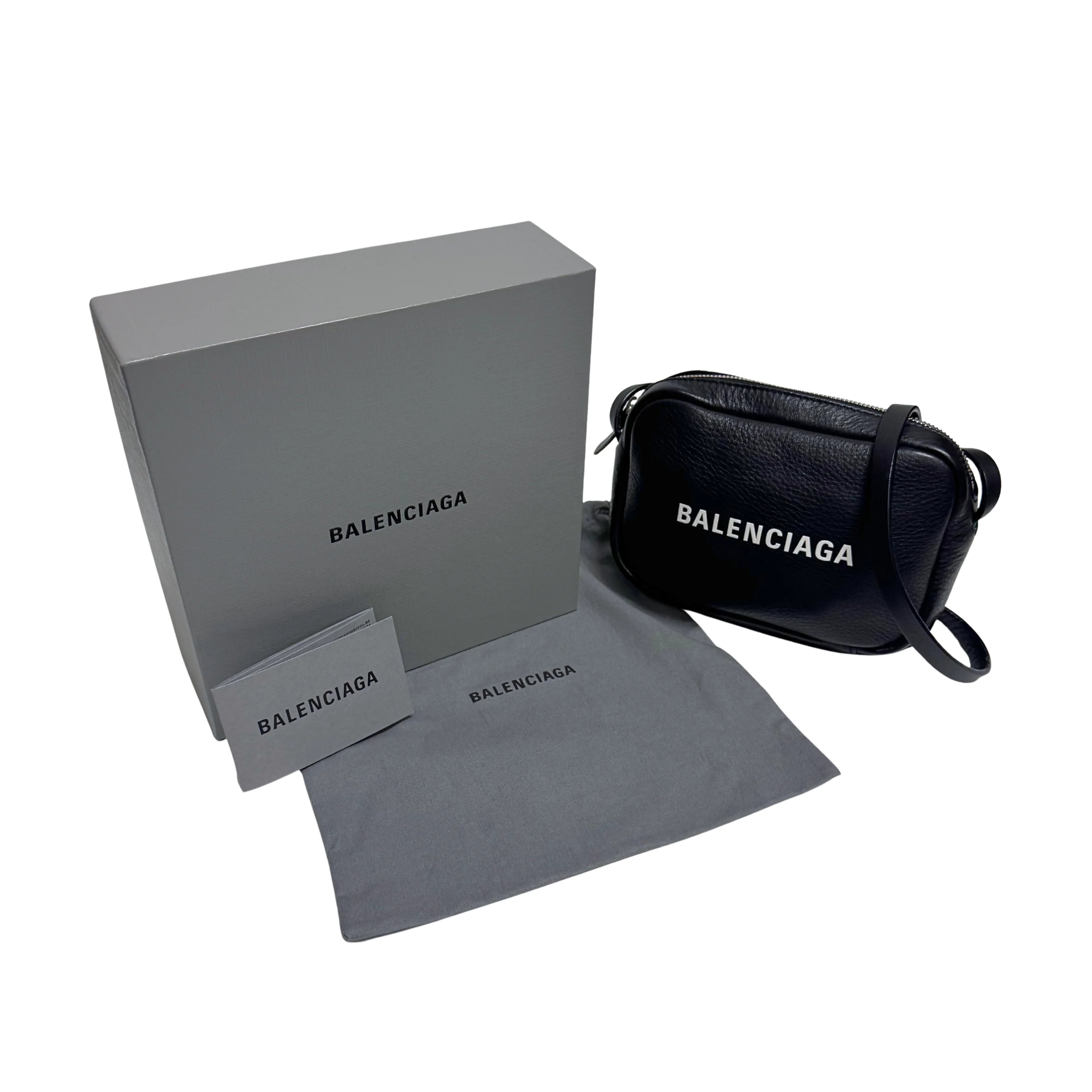 BALENCIAGA Calfskin Logo Everyday Camera Bag /Black