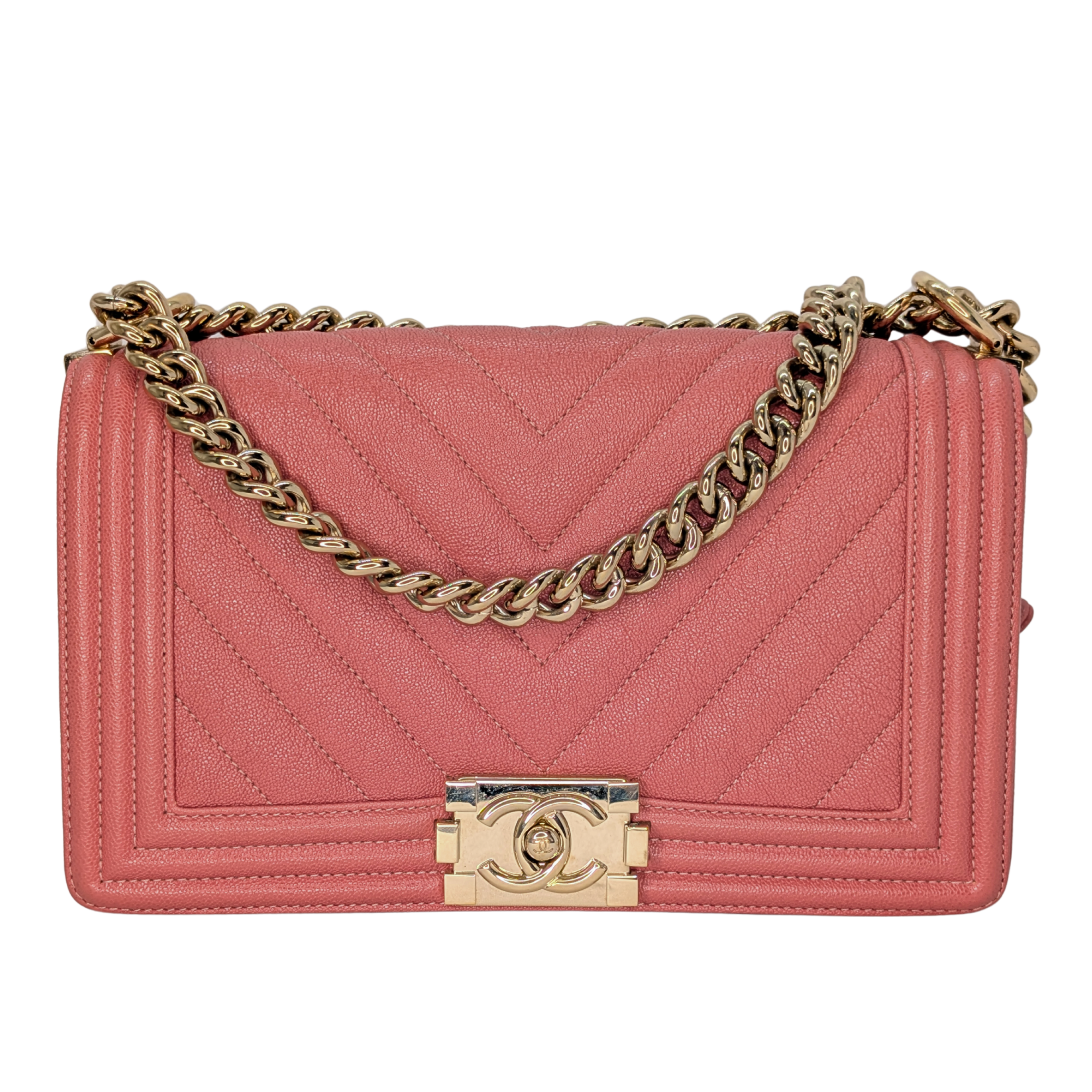 Chanel Caviar Chevron Quilted Medium Boy Flap Pink