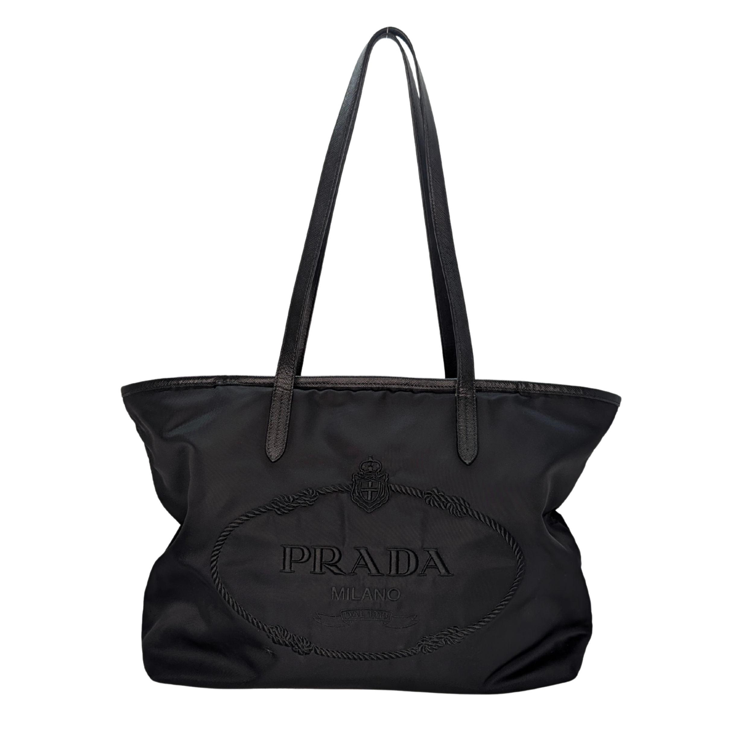 Prada Navy Re-Nylon Embroidered Logo Tote Bag