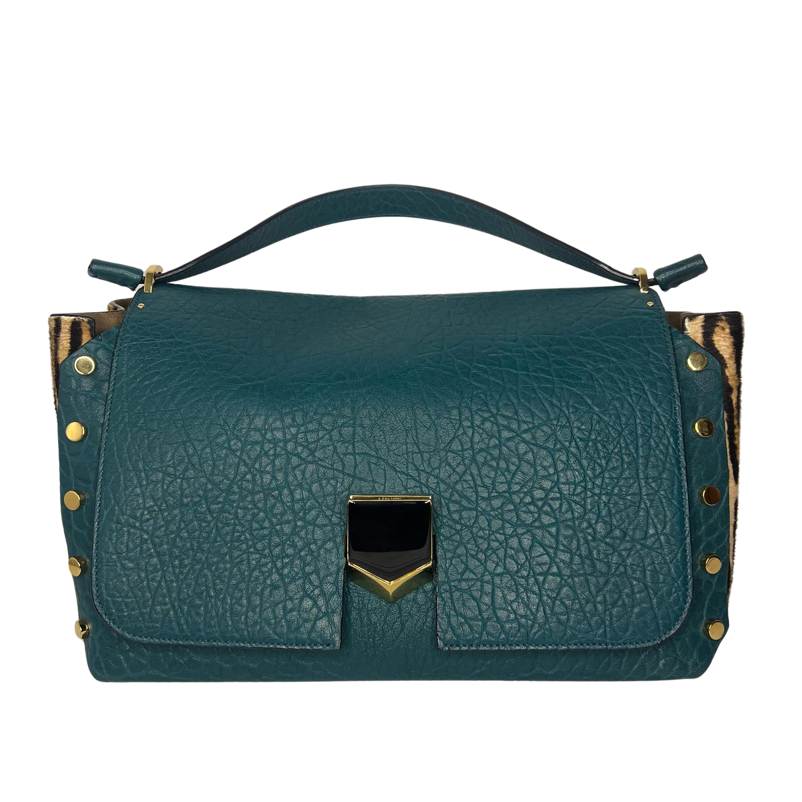 Jimmy Choo Lockett/XB Medium Bag – Teal Leather & Leopard Pony Hair