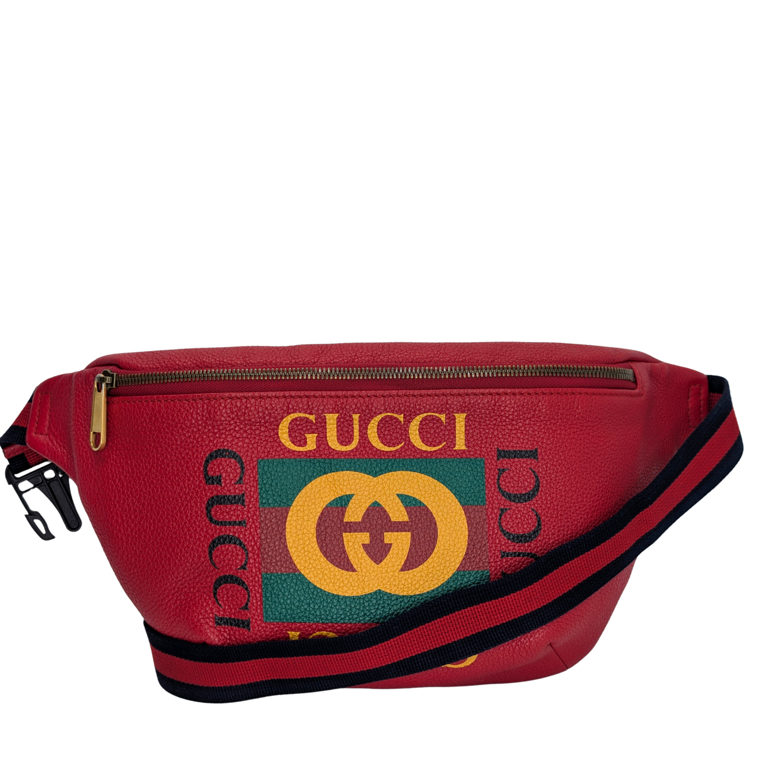 Gucci Grained Calfskin Logo Belt Bum Bag Hibiscus Red