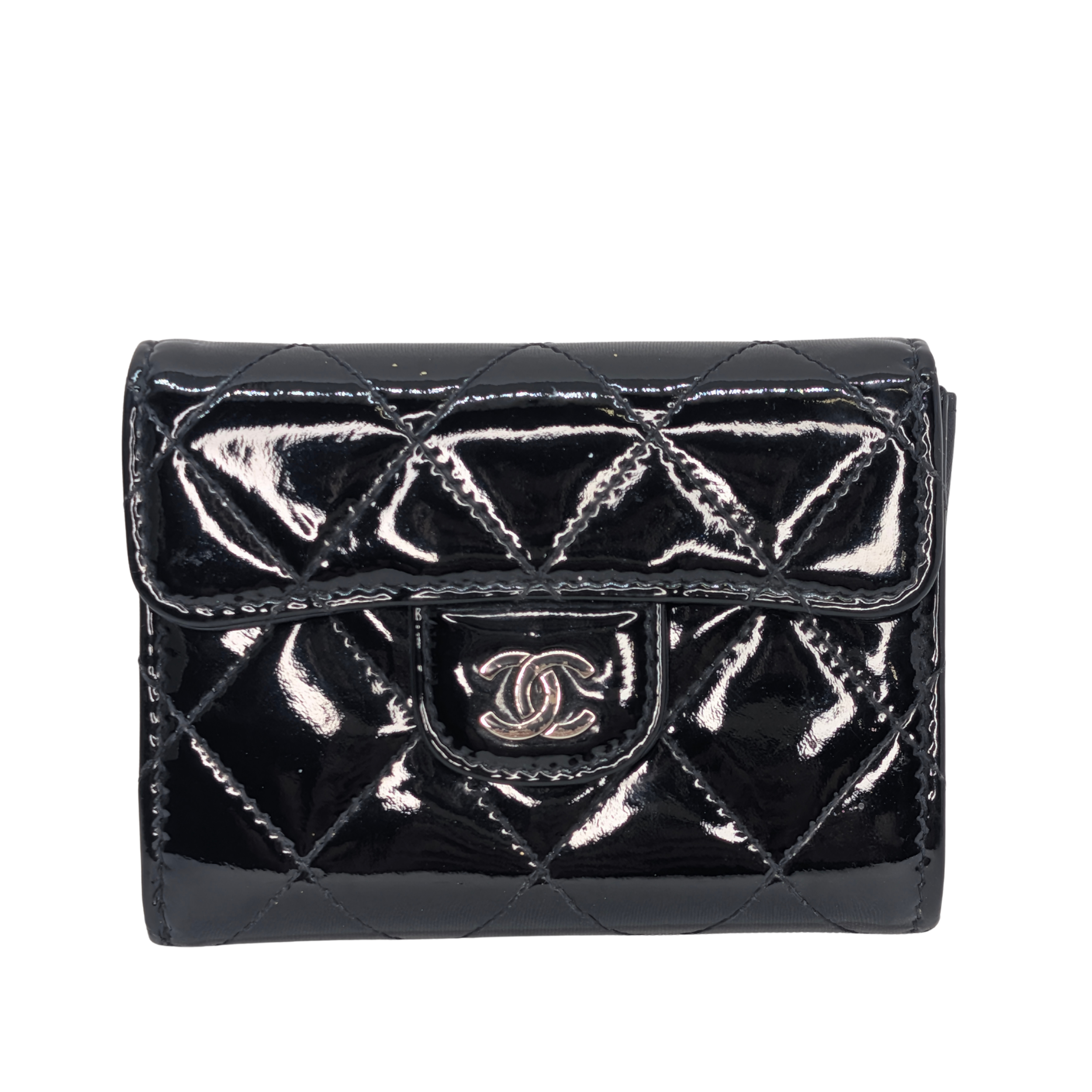 Chanel Classic Single Flap Small Matelassè Patent Folding Wallet Black