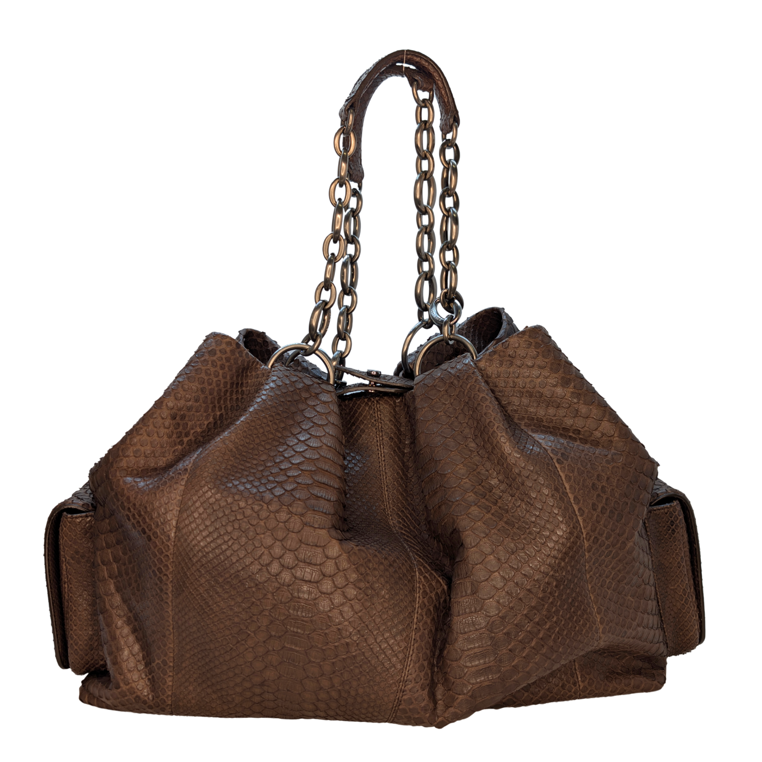 Bvlgari Limited Edition Brown Python Leather Chain Shoulder Bag