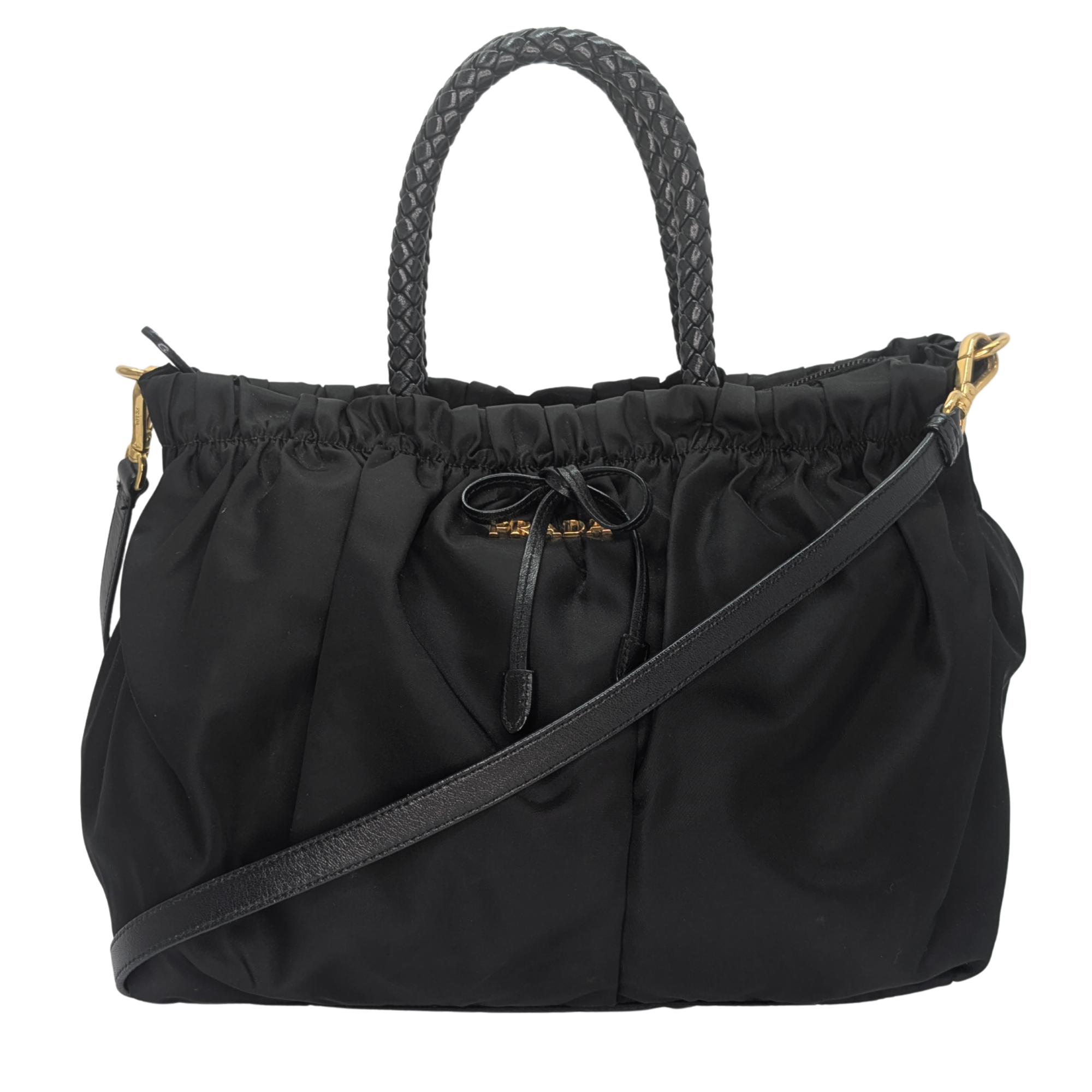 Black Prada Nylon Tessuto Top Handle Crossbody/Shoulder Bag