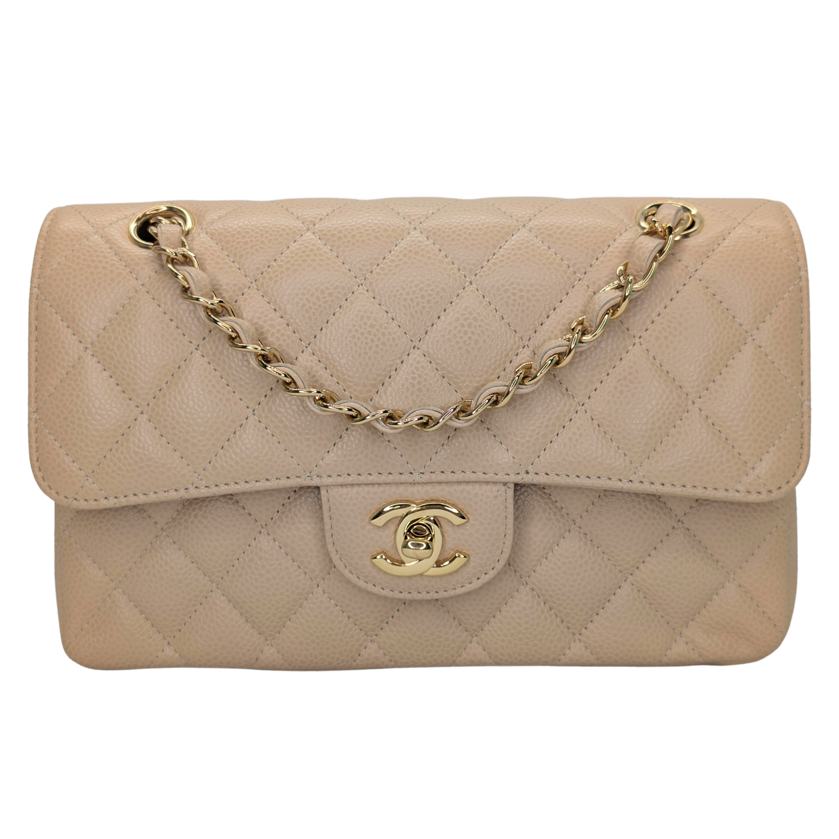Chanel Classic Flap Small Caviar 2022 Microchip Shoulder Bag Beige