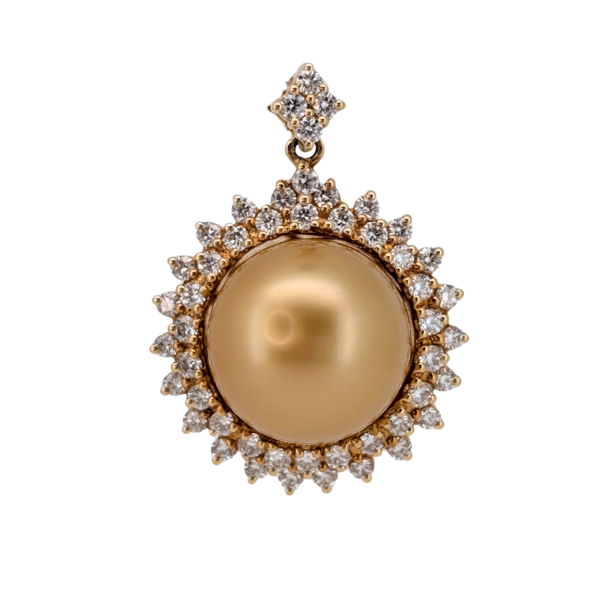 0.80Ct Natural Diamond South Sea Pearl Pendant In 18K Gold