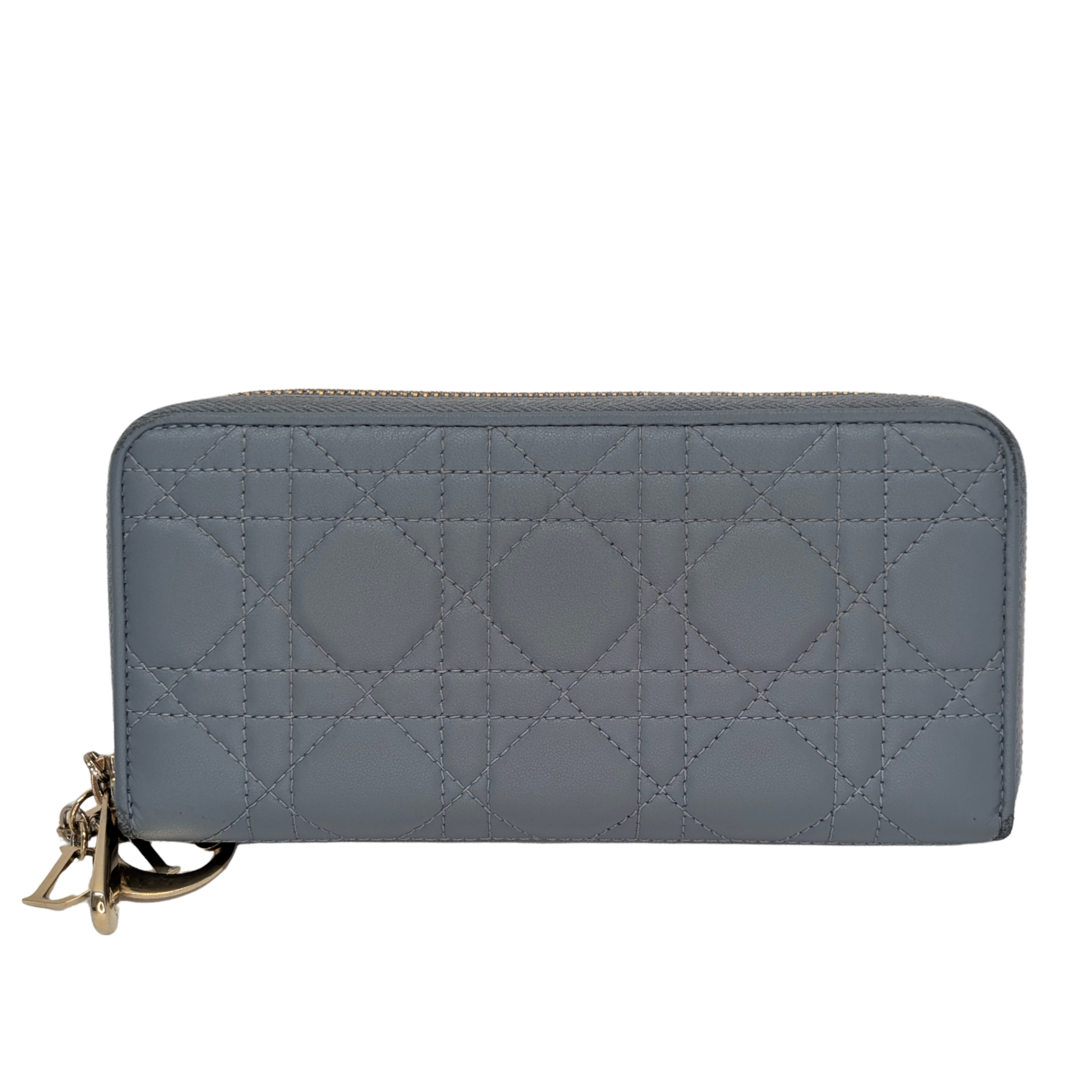Dior Lady Voyageur Wallet In Cloud Blue Lambskin
