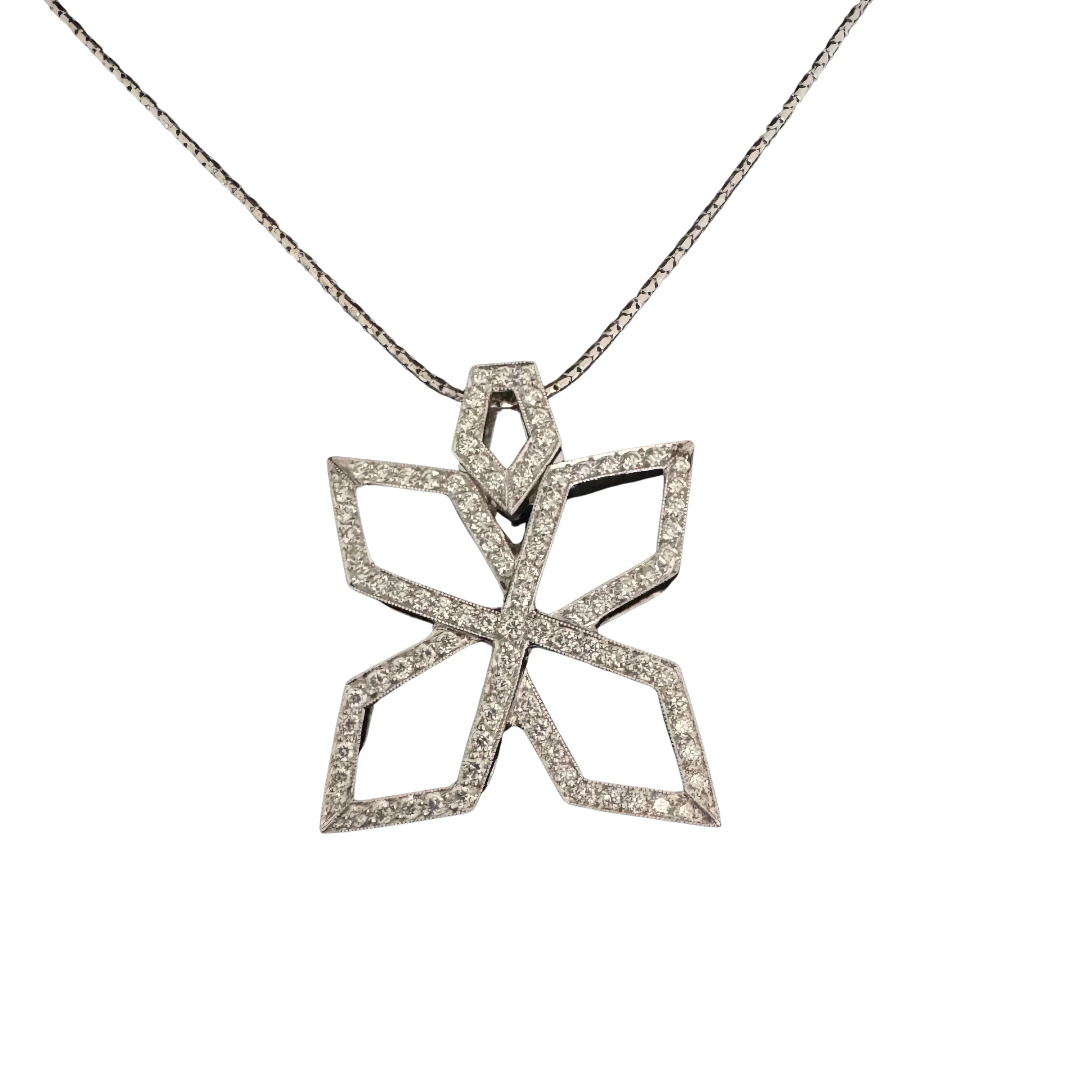 Anton Jewellery 18K White Gold Geometric Flower Diamond Pendant Necklace 1.00ct