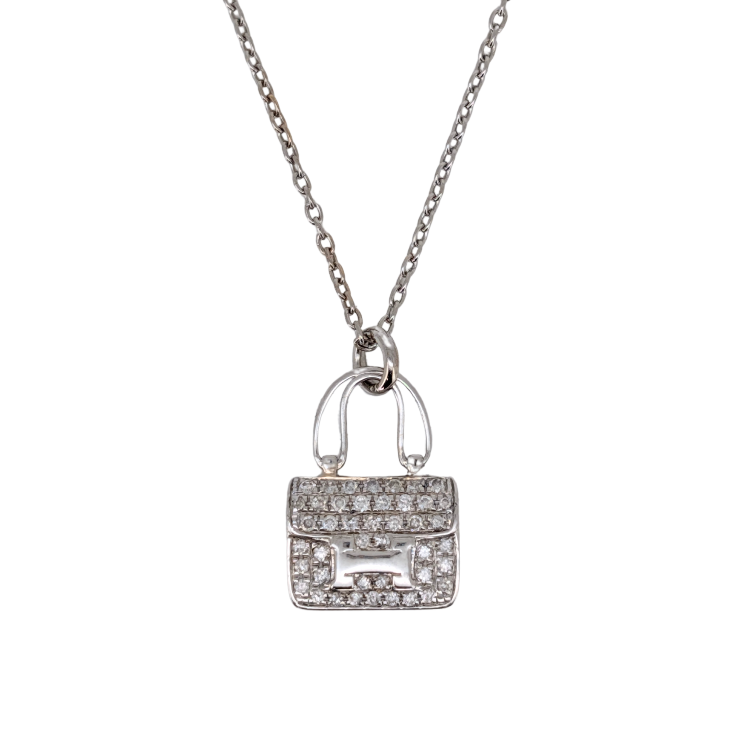 Hermes Constance Amulette Pendant Necklace 18k White Gold With Diamonds