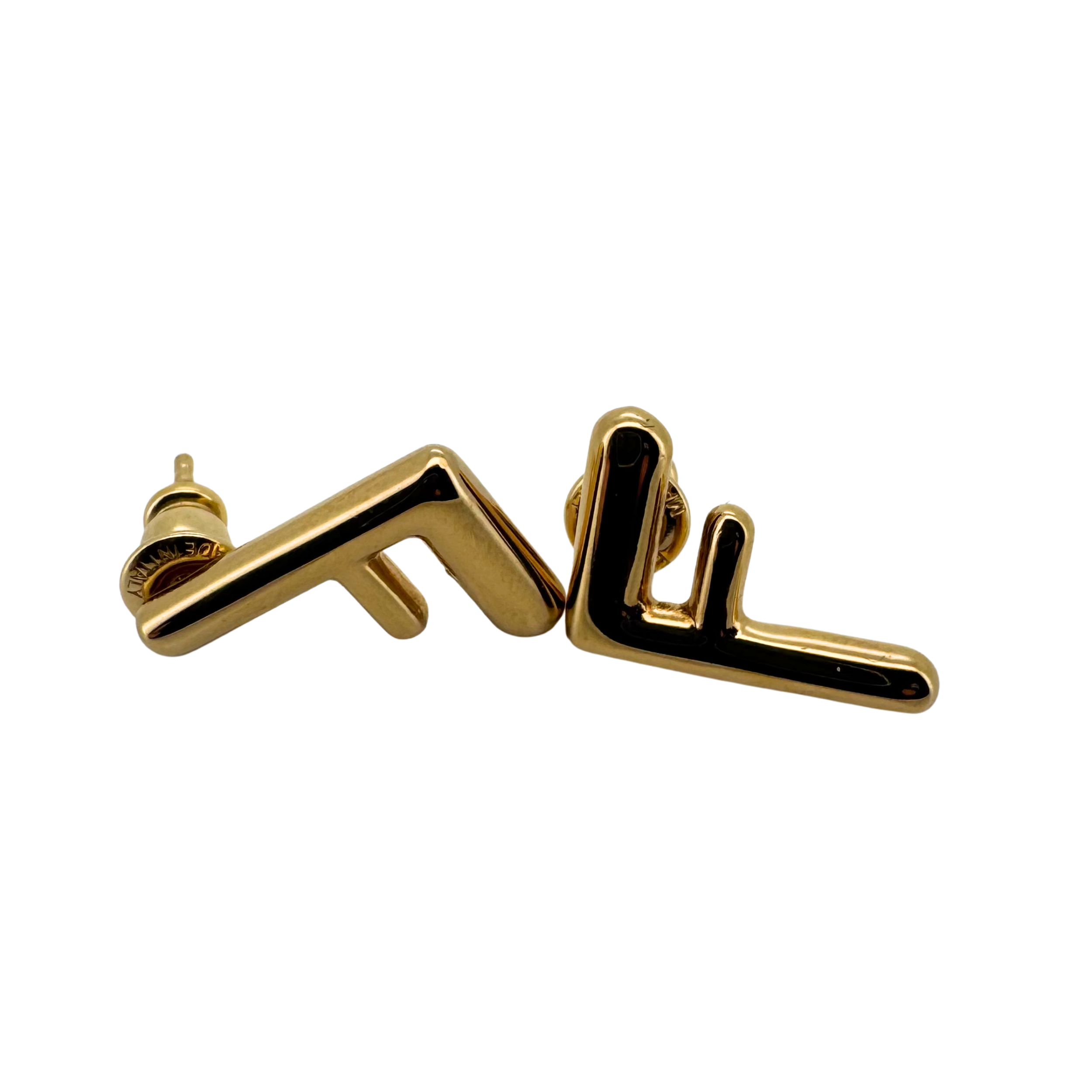 Fendi F Earrings Studs Gold Tone