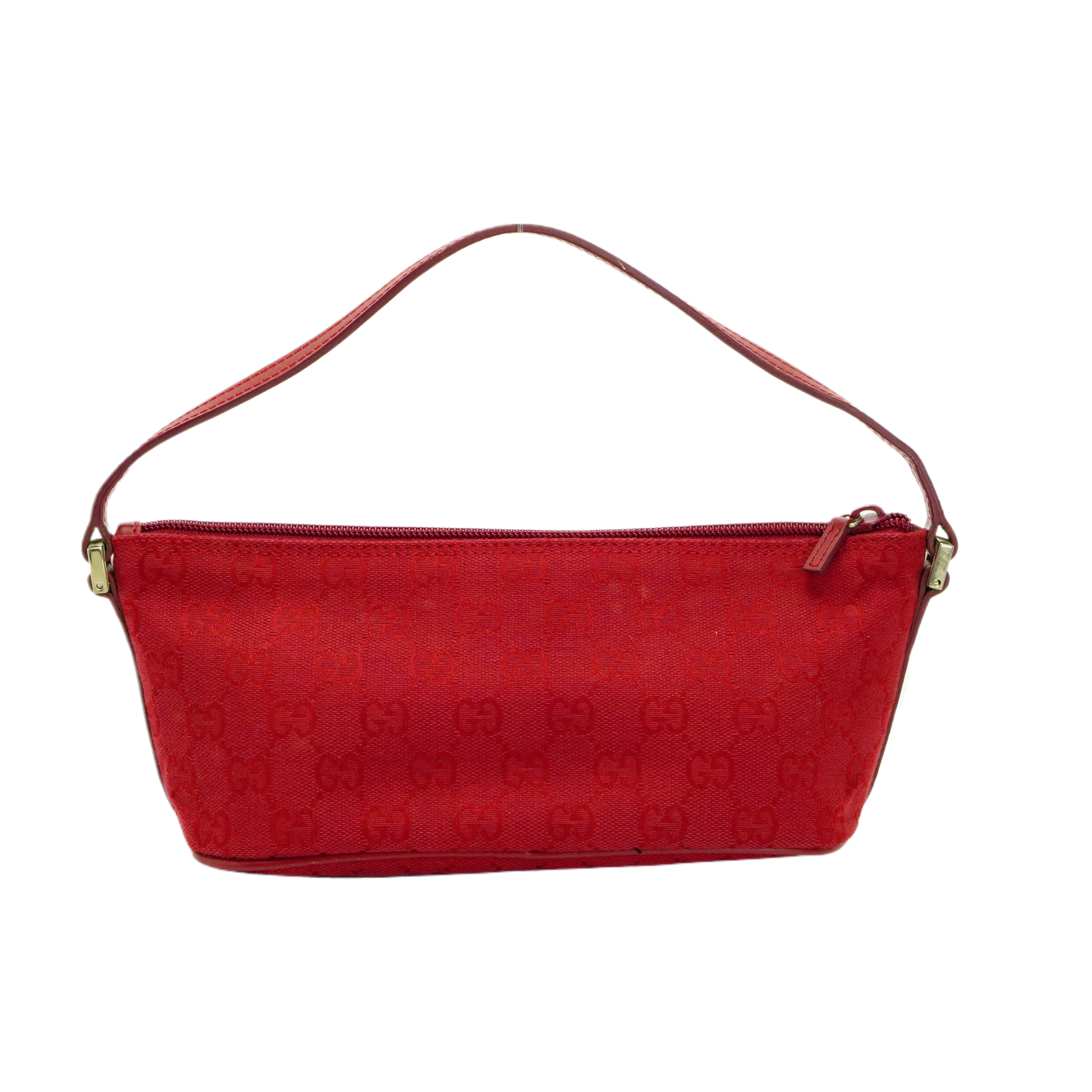 Gucci Cherry Red GG Monogram Boat Pochette Bag