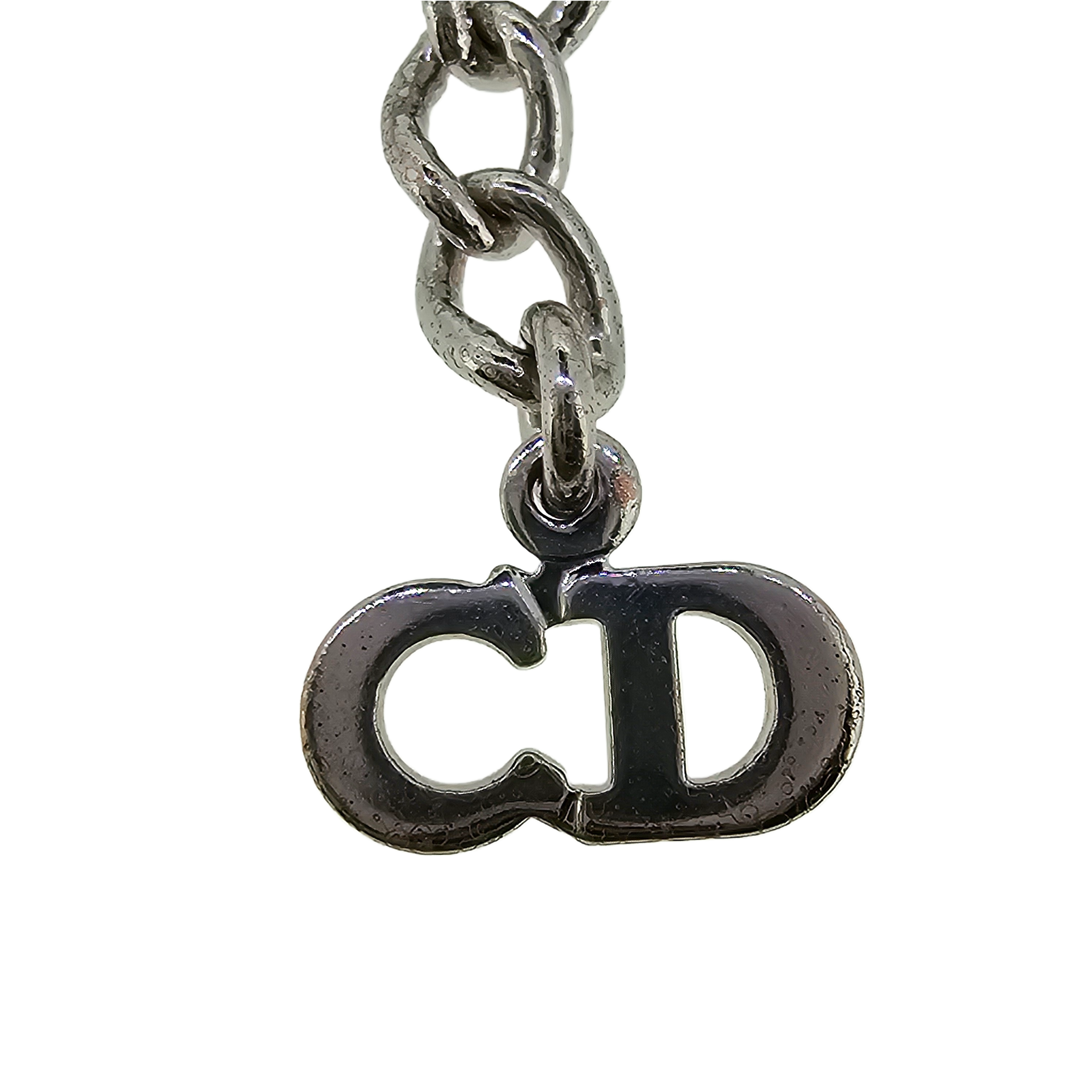 Dior Silver Brass And Enamel Logo Plate Pendant Necklace